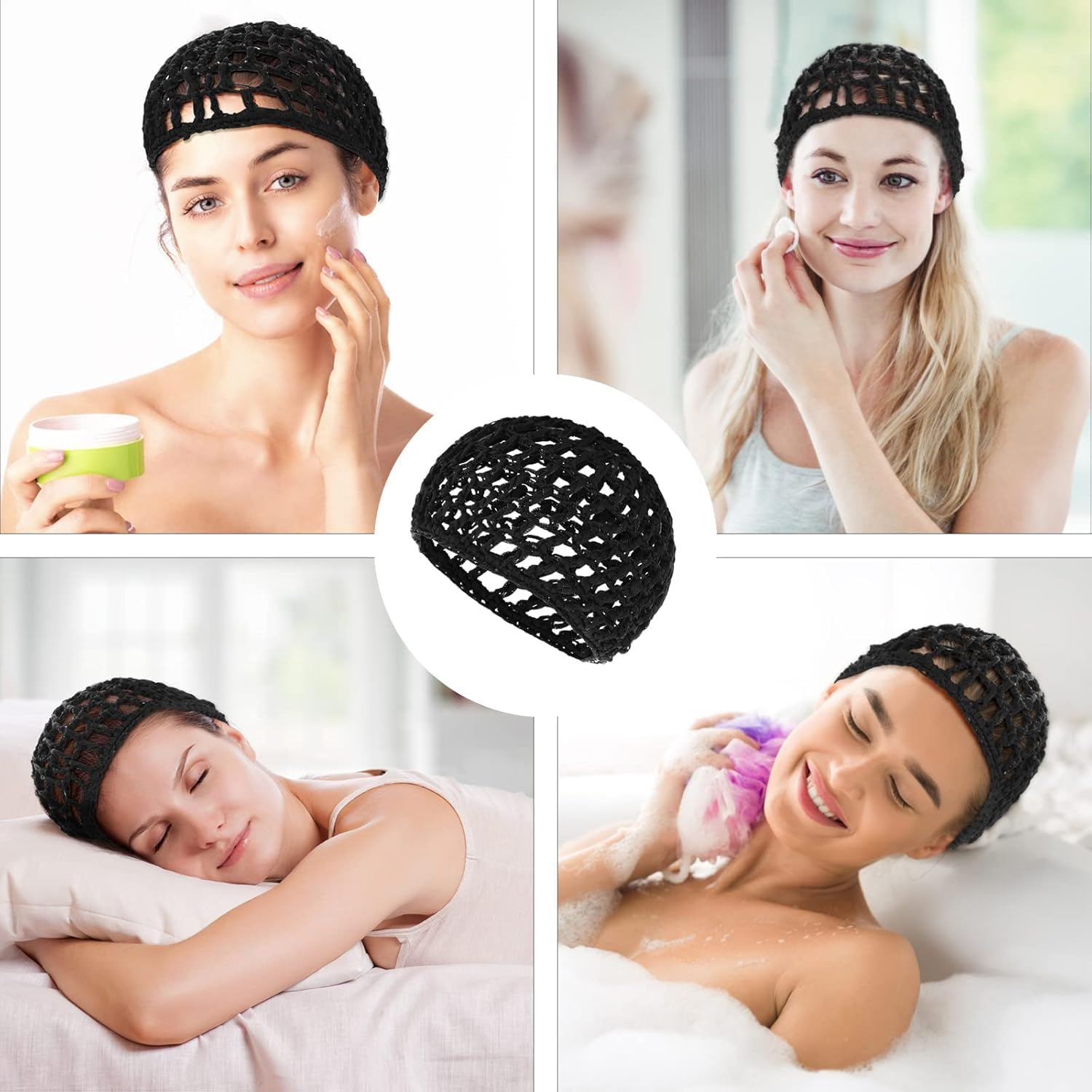 Wig Cap Hair Nets for Sleeping 3-Pack, Soft Crochet Mesh Bonnet & Wig Cap | Reusable Silk Press Wrap for Hair Protection & Styling Maintenance for Women (Black) image number 3