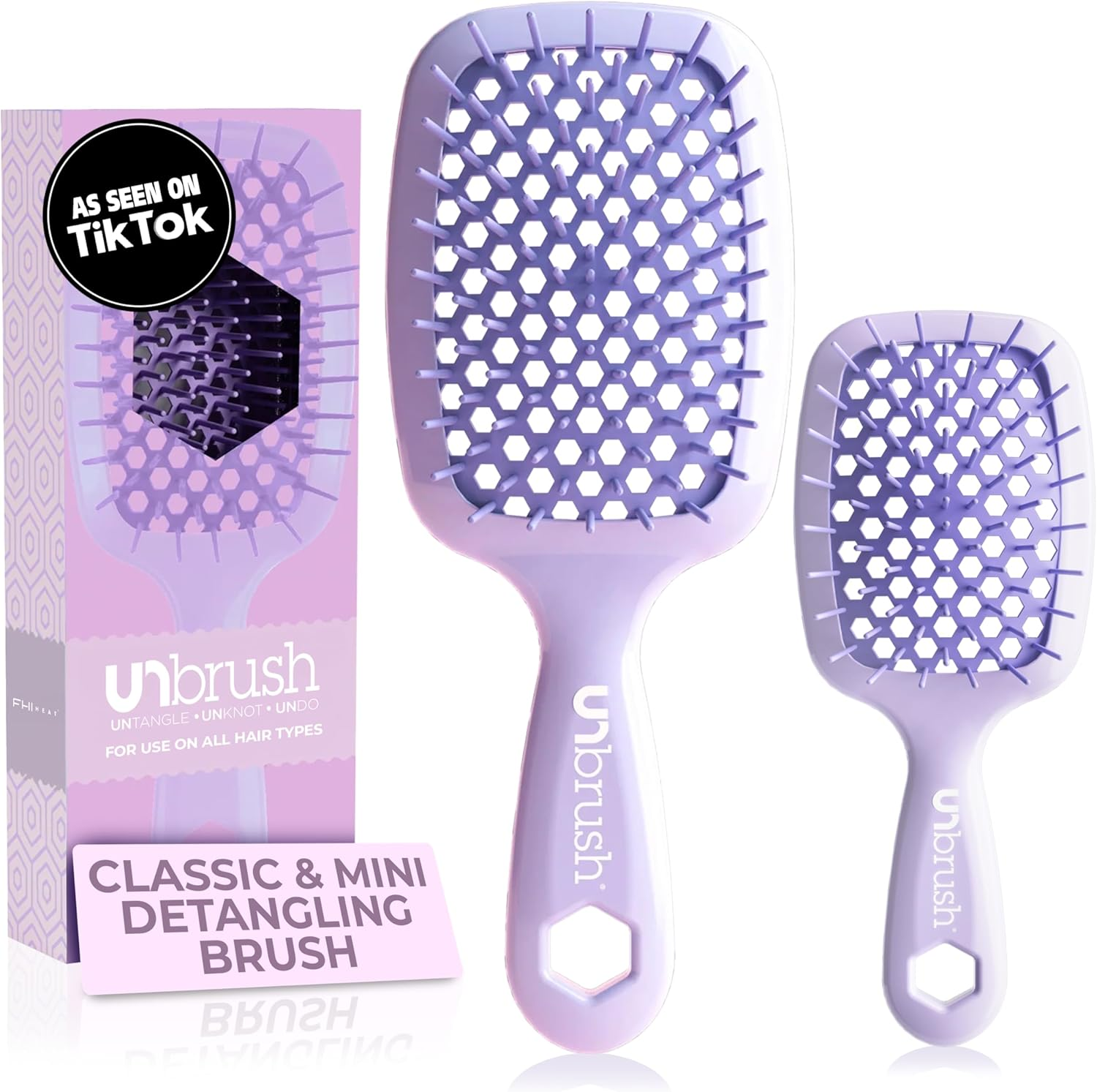 FHI HEAT Unbrush and Unbrush MINI Wet & Dry Vented Detangling Hair Brush, Lilac Light Purple
