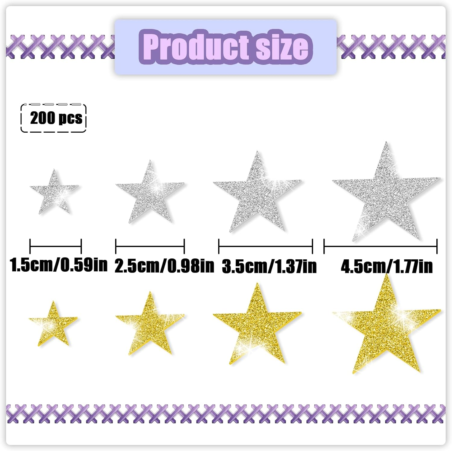 Glitter Foam Stickers, 200 PCS Self Adhesive Star Stickers for Art Craft, Scrapbooks, Greeting Cards (4 Sizes)