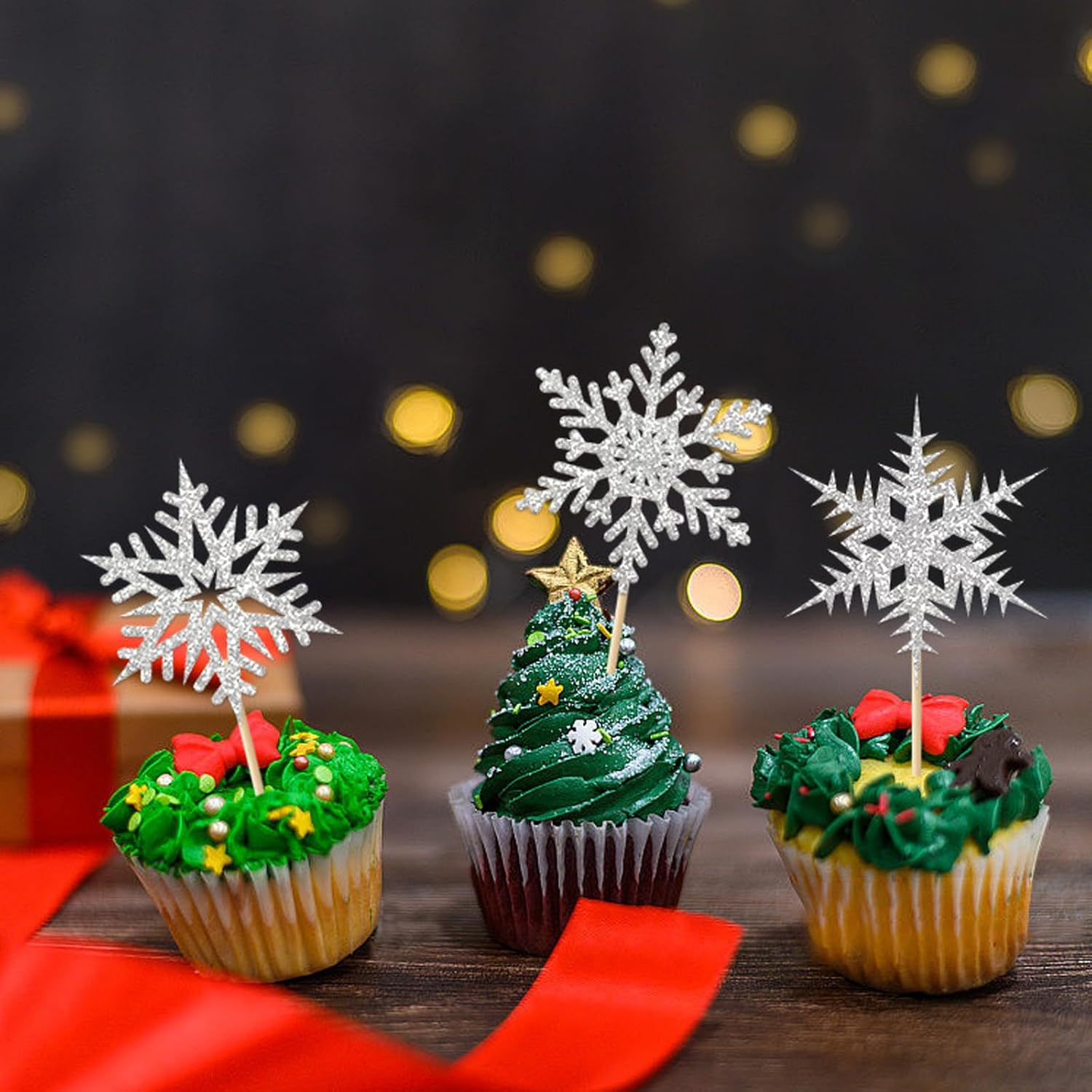 24Pcs Snowflake Cupcake Toppers Glitter Winter Little Snowflake Cupcake Picks for Winter Wonderland Themed Baby Shower Kids Birthday Christmas Party Cake Decorations Supplies - Pink image number 4