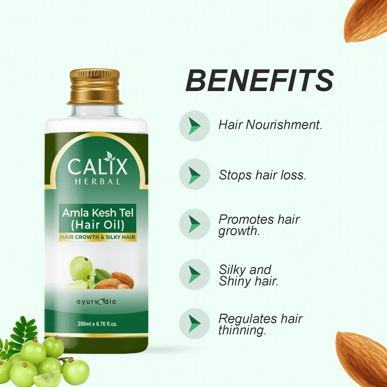 Calix Herbal Organic & Ayurvedic Amla Kesh Tel (Hair Oil) - Prevents Hair Fall, Improve Hair Growth, Nourishes Dull & Dry Hair for Men & Women &ndash; 200 Ml image number 3