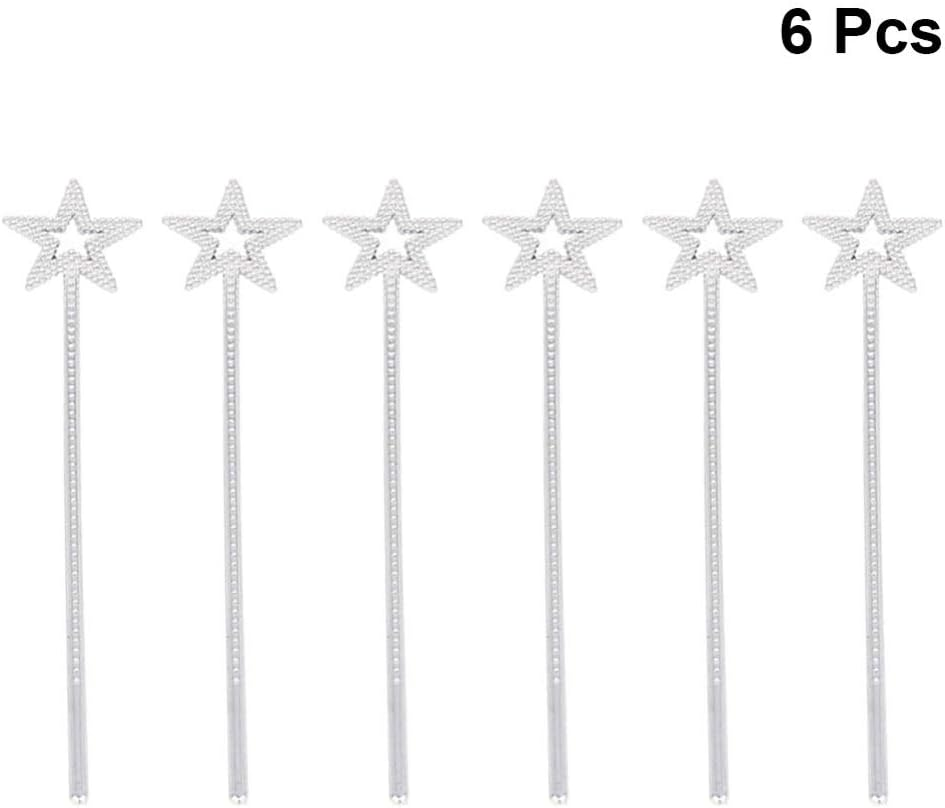 6Pcs Plastic Star Wands Princess Wand Pentagram Wand Angel Fairy Stick for Girls Birthday Party Cosplay, Silver image number 3