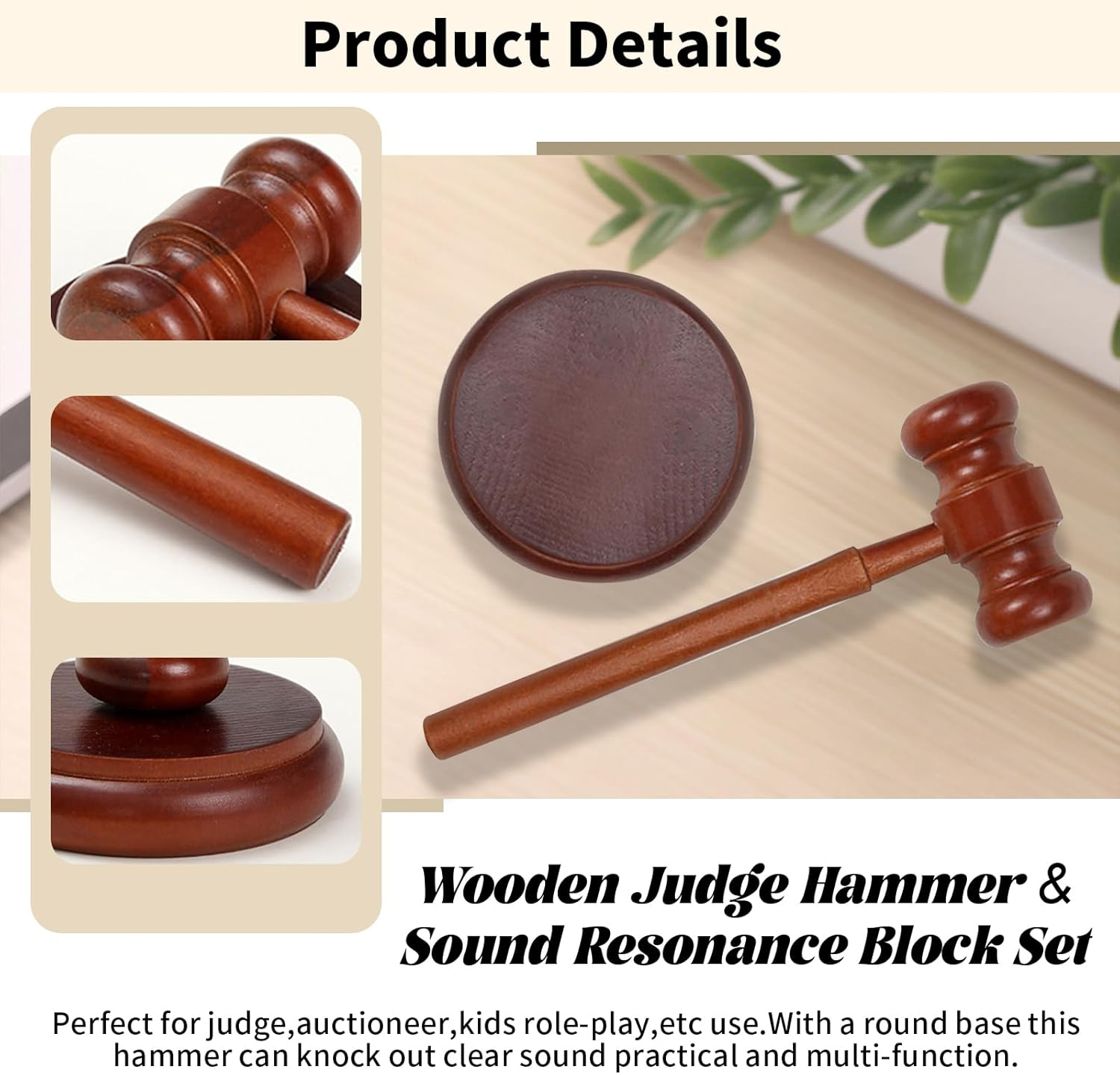 Wooden Judge Hammer & Sound Resonance Block Set, Gavel Auction Hammer, Judge Hammer, Gavel Lawyer Gift Hammer, Attorney Auction Sale Hammer for Auction Selling by Judges Associates Sale Meetings (1) image number 1