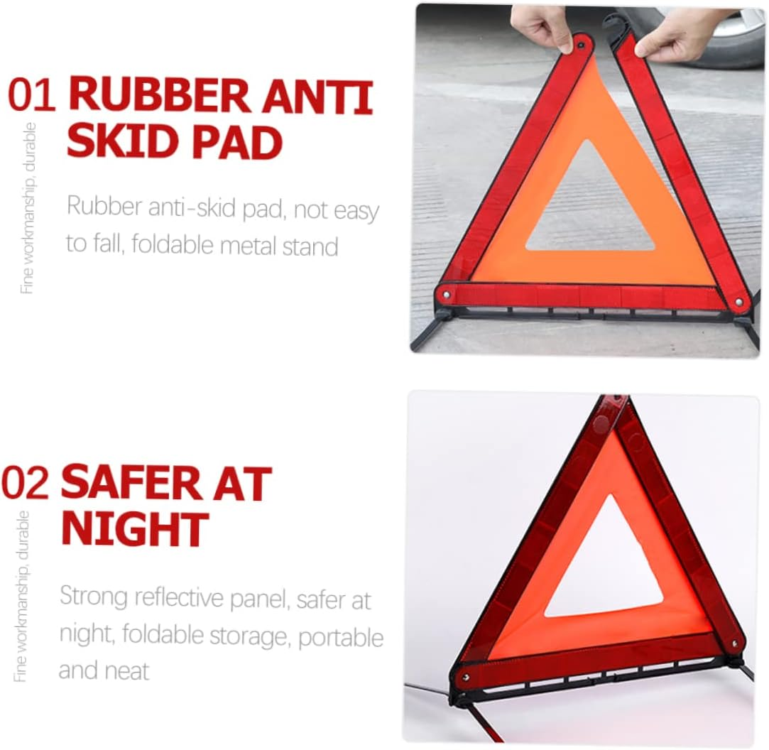 Foldable Reflective Emergency Warning Triangle Tripod Stand, Road Trip Essential Safety Triangle for Adults, Portable Car Breakdown Safety Sign image number 1
