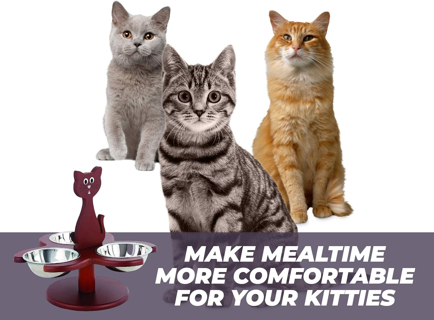 Pet Store Wood Multi-Cat Raised Feeder with 3 Metal Bowls image number 3