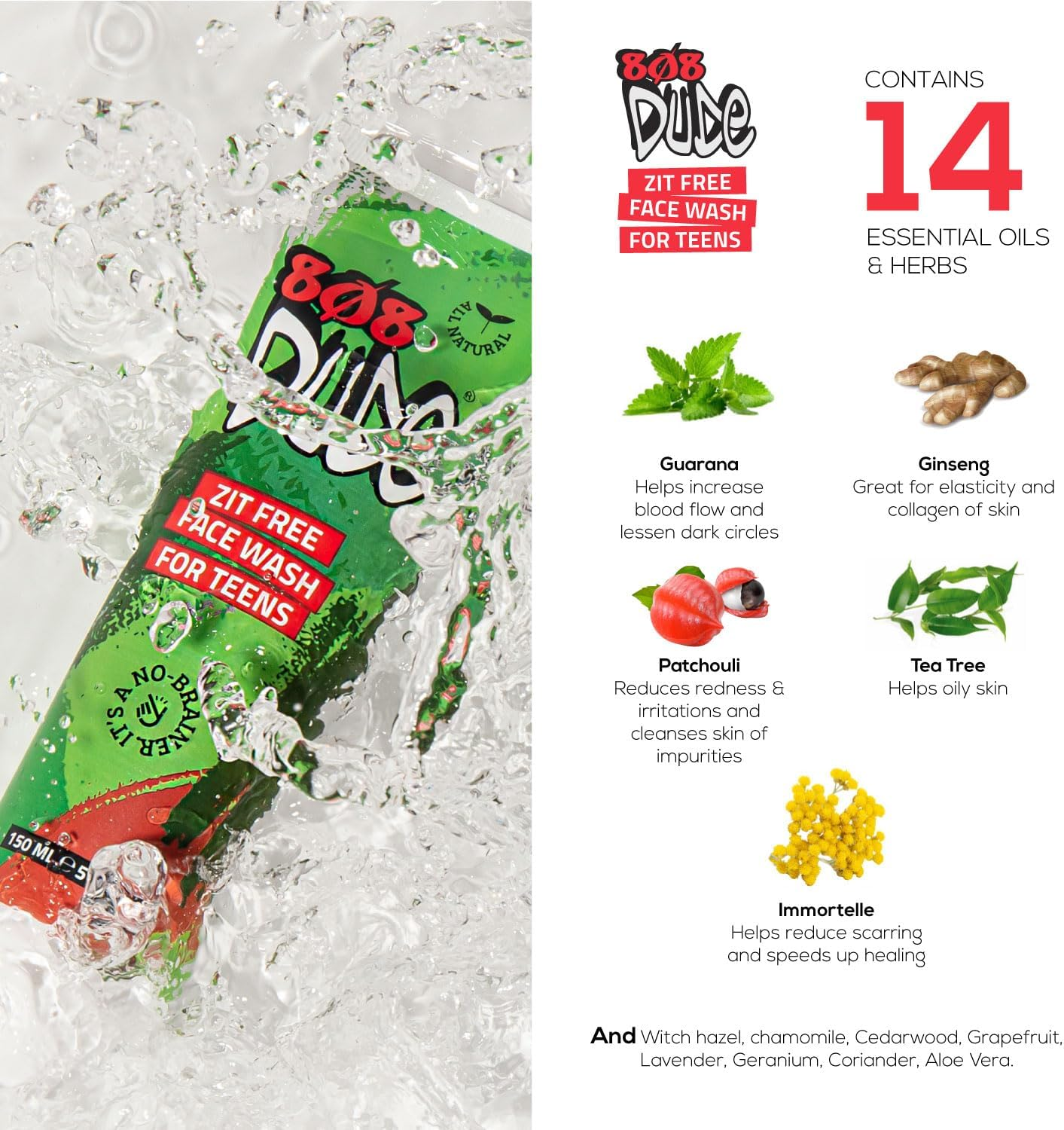 808 Dude Face Wash for Calming Spotty, Sensitive & Oily Skin. Natural & Organic Ingredients. Essential Oils for a Healthy, Clean and Clear Skincare Routine 5 Fl Oz image number 1