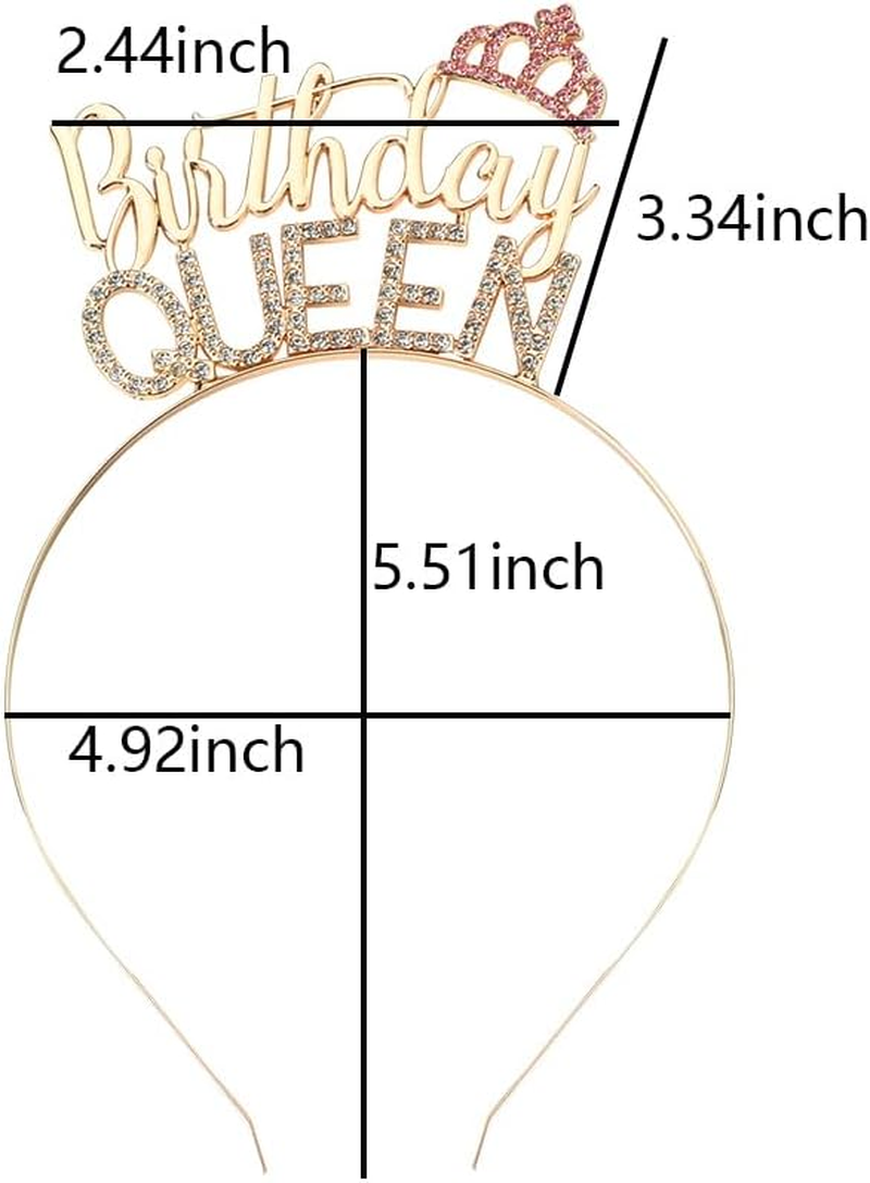 Birthday Queen Headband Crown and Sash Gold Birthday Tiara Headpiece with Rhinestones B-Day Gifts for Women Wife Her Happy Birthday Party Decorations Favors Accessories