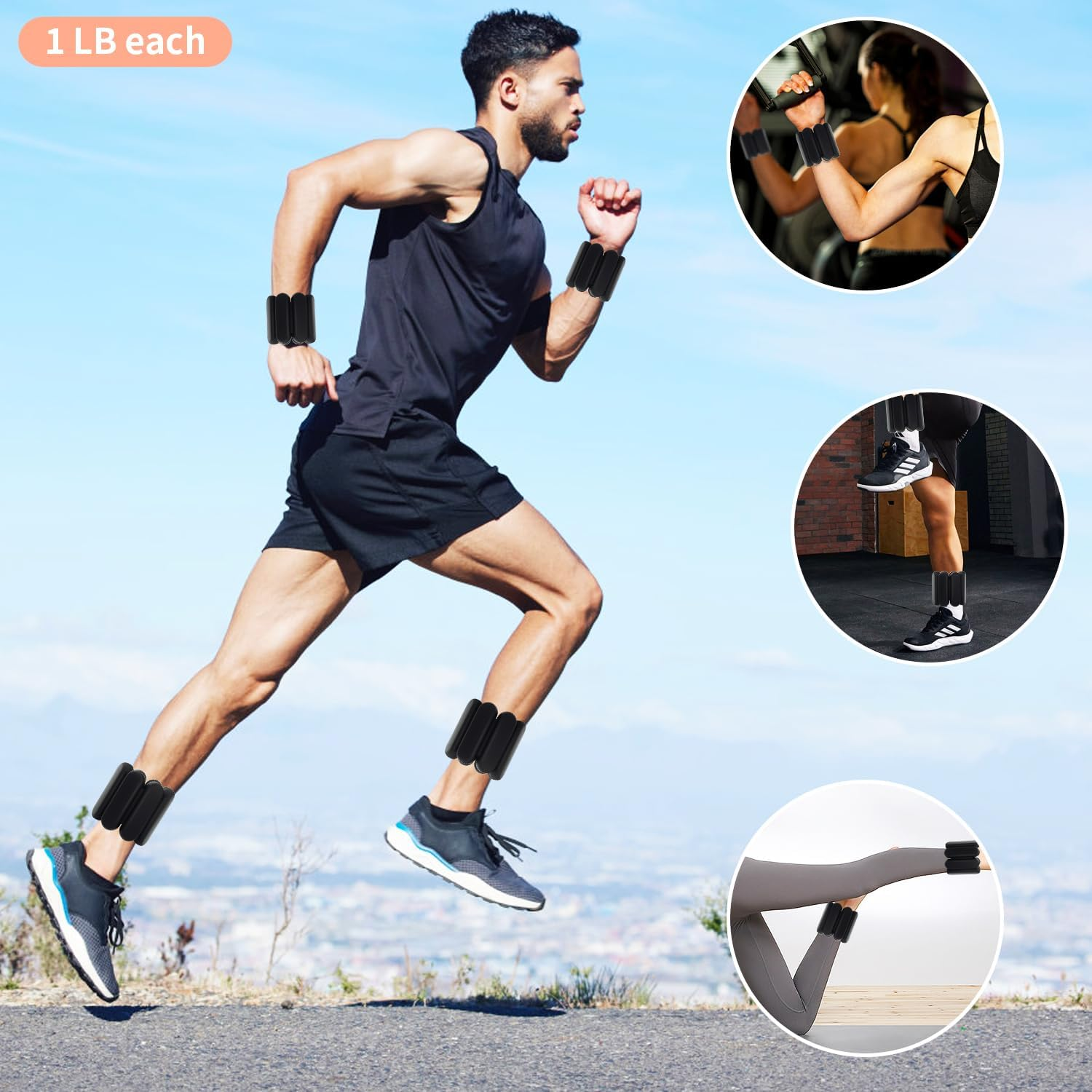 Adjustable Ankle Weights for Women Men,Wrist Weights Set for Walking Running,1 Pair (1Lbs Each) Silicone Workout Weights for Gym Fitness, Jogging,Yoga,Pilates,Strength Training,Physical Therapy image number 6