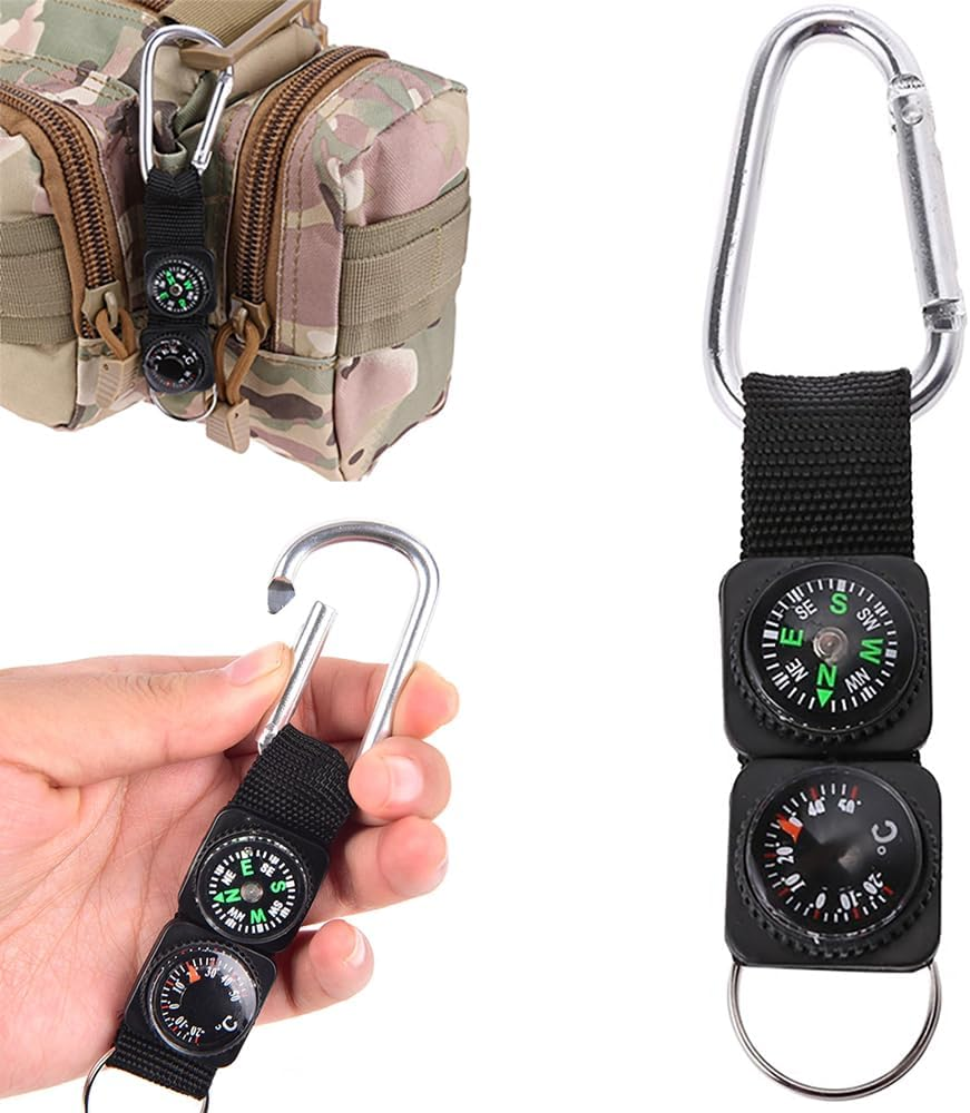 3In1 Compass Thermometer Outdoor Hiking Tactical Survival Carabiner Key image number 4