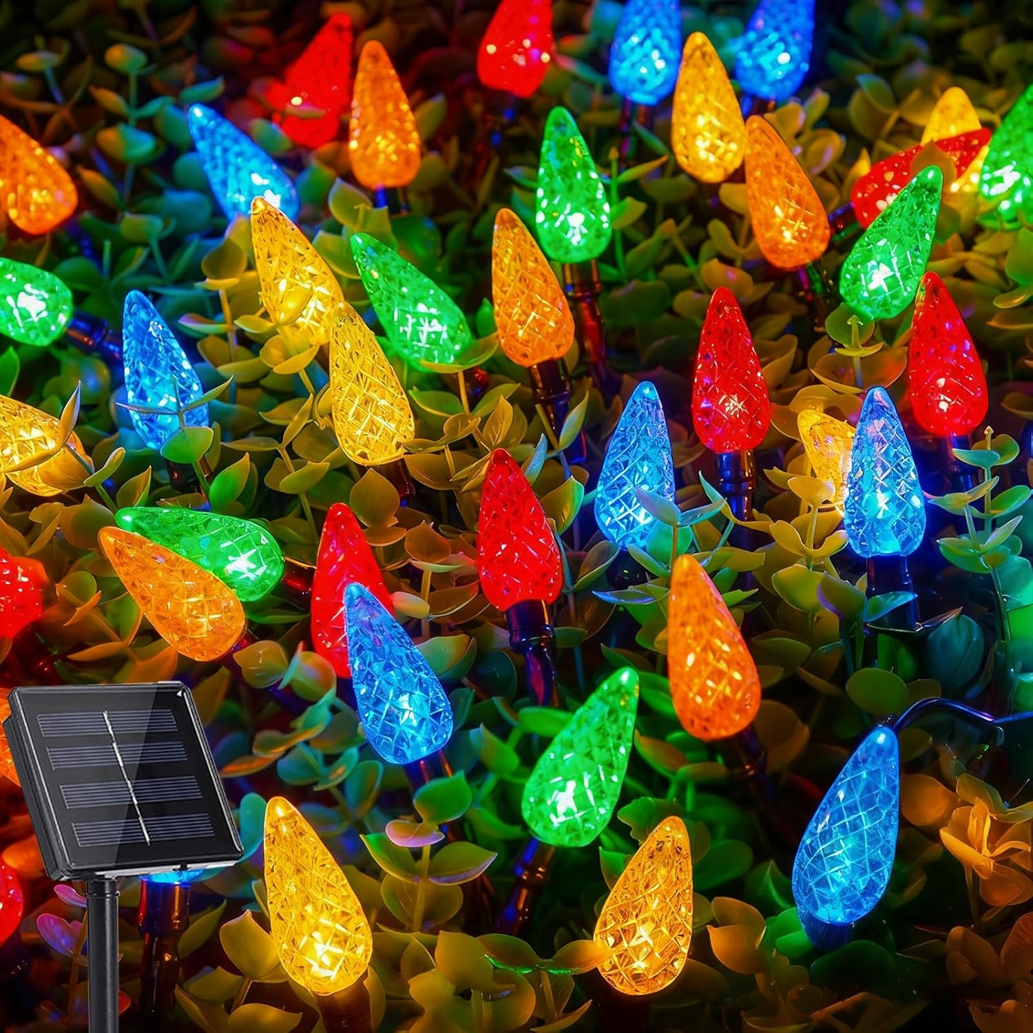 C6 Solar String Lights Outdoor Waterproof Fairy Lights, 100 Leds Multicolor Solar Christmas Lights Outdoor, Christmas Decorations for Christmas Garden Yard Fence Patio Party Decor (100 Leds) image number 4