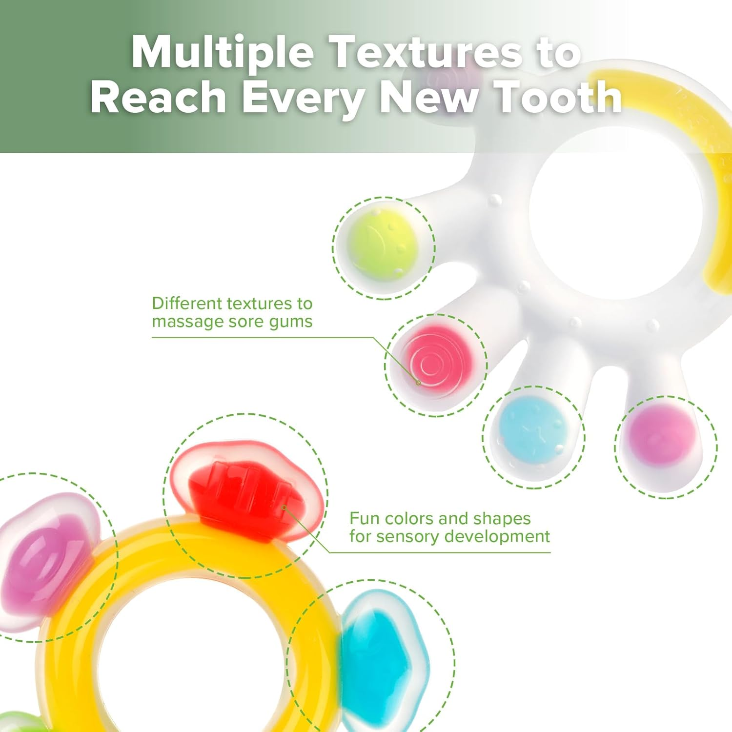 Haakaa Silicone Teether Combo - Baby Freezer Teething Toy - Soft Cold Teether - Soothe Teething Pain & Itching Gums - Perfect Size - Palm & Ferris Wheel Shape for 3M+ Babies BPA Free - 2 Pk image number 5