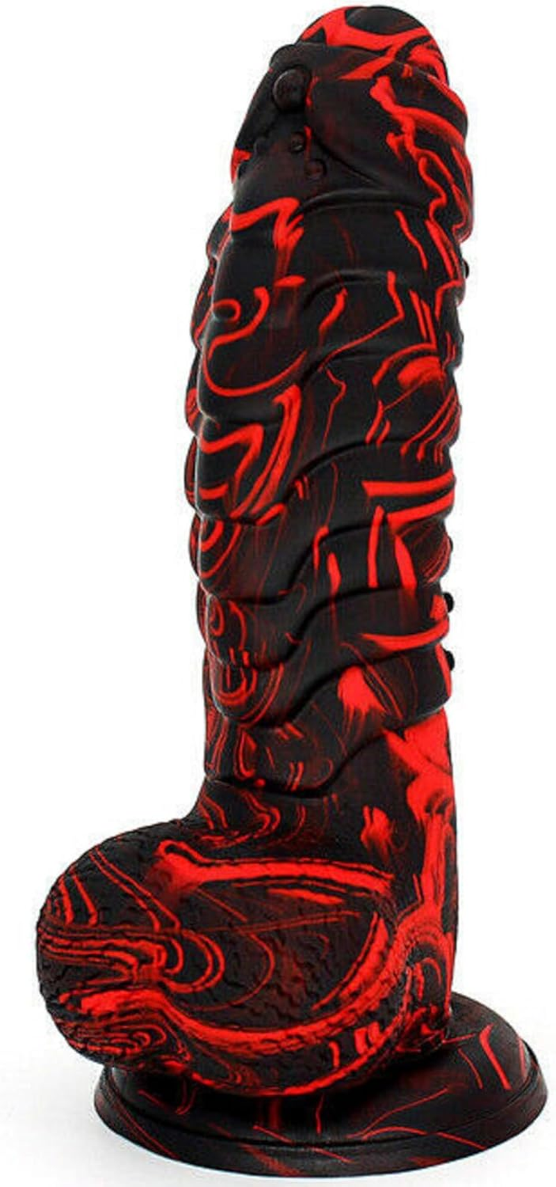 6" Realistic Fantasy Dildo Dong Penis Dragon Scales Alien Balls Silicone Suction Cup Red/Black for Women Men and Couples Adult Sex Toy image number 5