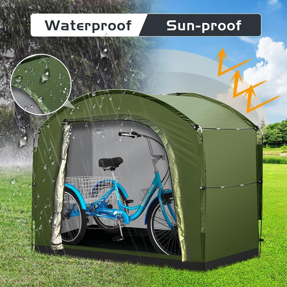 ABDULWEN Bike Storage Tent Portable - Motorcycle Organizer Shelter, Outdoor Storage Cover for Bicycle Lawn Mower Garden Tools, Large Bike Storage Tent for 4 Bikes Waterproof High-Capacity image number 2
