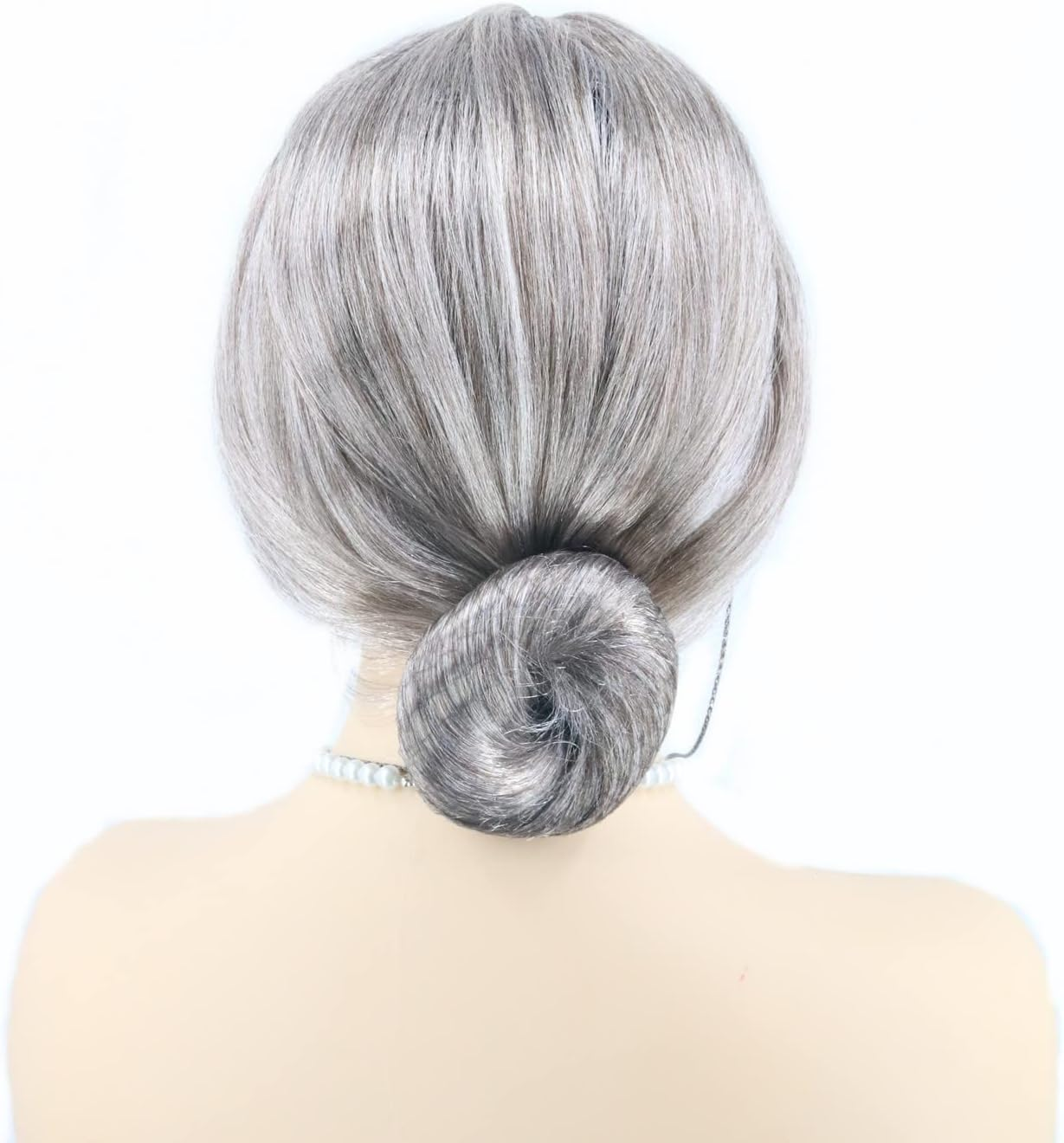 Lemarnia Old Women Wig with Dressing Props Granny Bun Wig Halloween Party Wig (Taupe Brown) - Grey / Brown image number 5