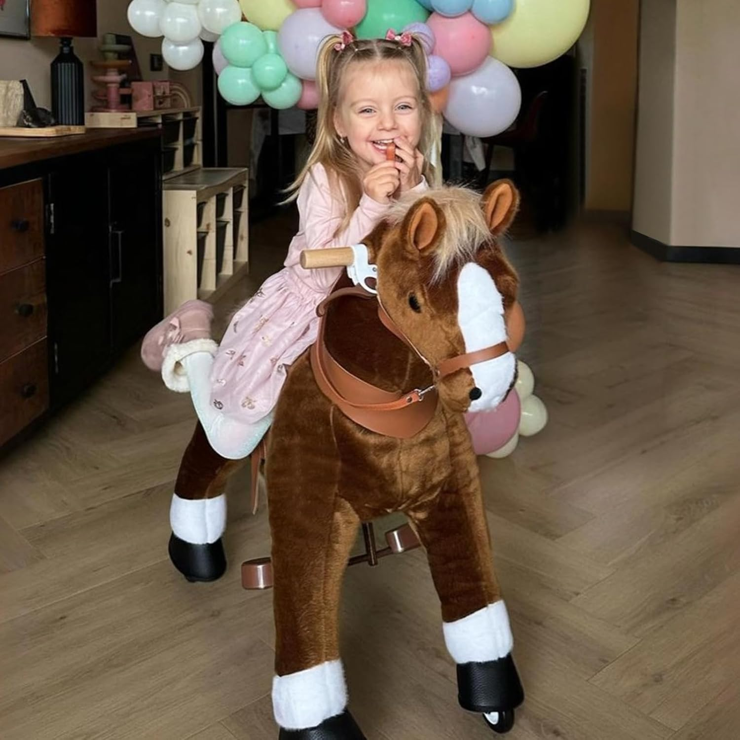 Ponycycle Authentic Ride on Horse Toy Walking Horses (With Brake/ 35" Height/ U4 for Age 4-9) Ride Horse Giddy up Pony Toy Chocolate Brown Ux421