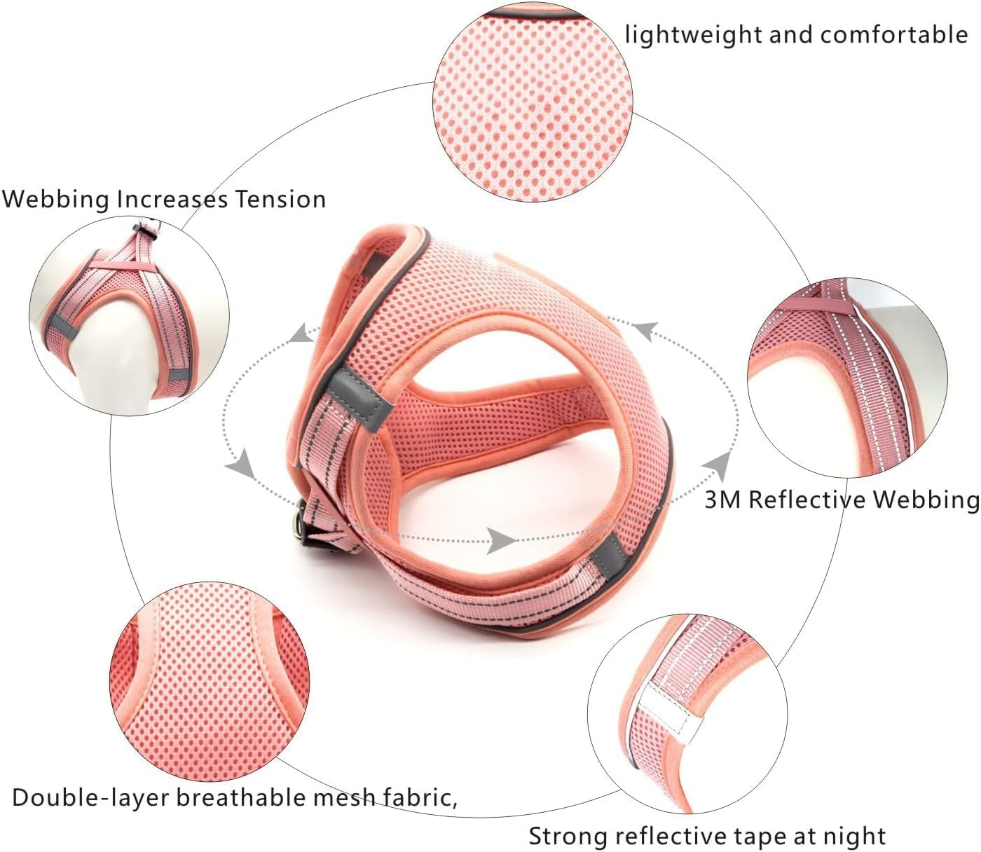 UPET Reflective Cat Harness and Leash, Kitten Cute Double Soft Mesh Cats Vest, Adjustable No-Pull Voyager Step-In Harnesses for Small, Medium, Large, Heavy Duty Walking Training(Pink L) image number 5