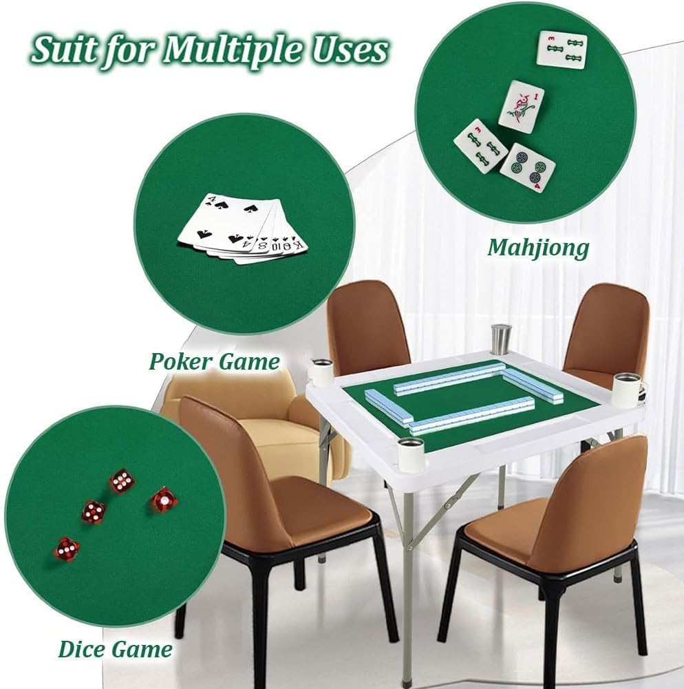 MINYII Mahjong Table with Adults, 35&rdquo; Square Folding Card Table W/Wear Resistant PVC Desktop, 4 Cup Holders & 4 Chip Grooves, Foldable Mahjong Table for Adults Table Games, Domino Game, Camping image number 4