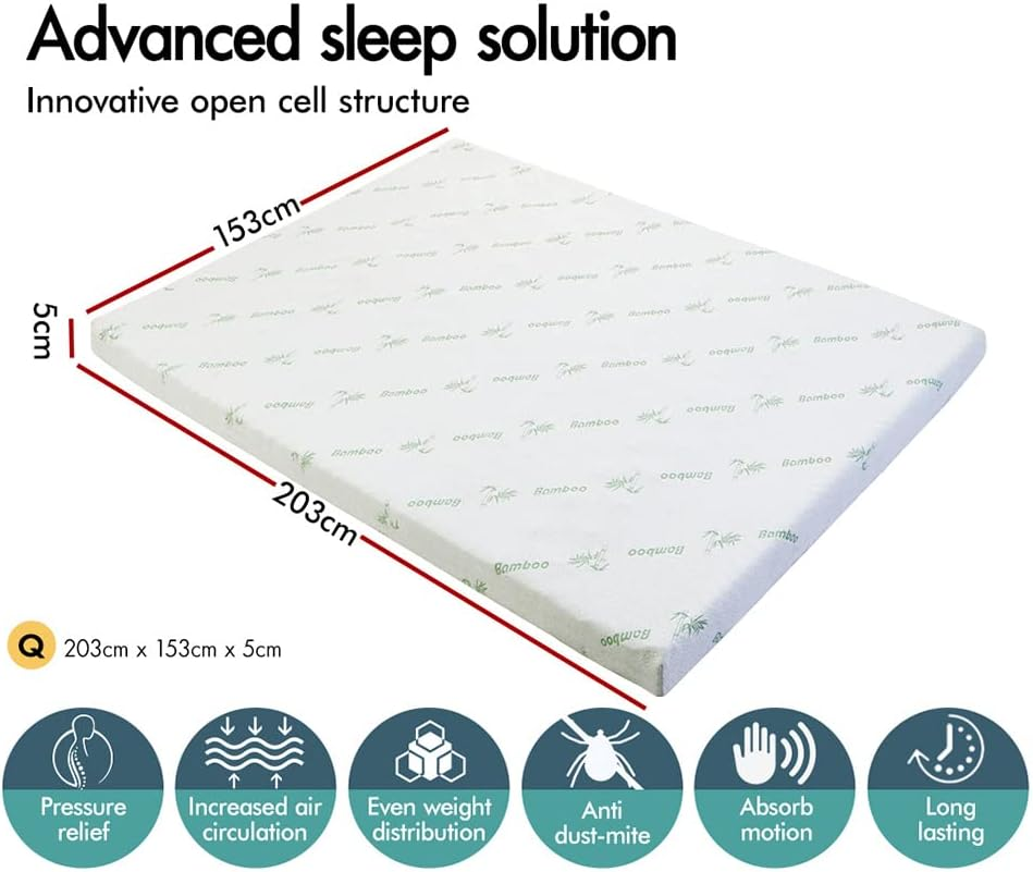 STARRY EUCALYPT Queen Size Memory Foam Mattress Topper with Cool Gel Infused, 60D Foam 5Cm Thick Bed Topper with Bamboo Fabric Cover Beddings, Airflow Bedding Floor Mat Pad image number 2