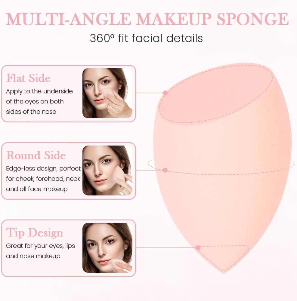 AUAUY 4PCS Makeup Sponges Blender Set, Professional Beauty Sponge Set with Storage Box, 2 Beauty Blenders, 1 Mushroom Powder Puff and 1 Foundation Brush, Dry & Wet Use for Cream, Liquid and Powder image number 2