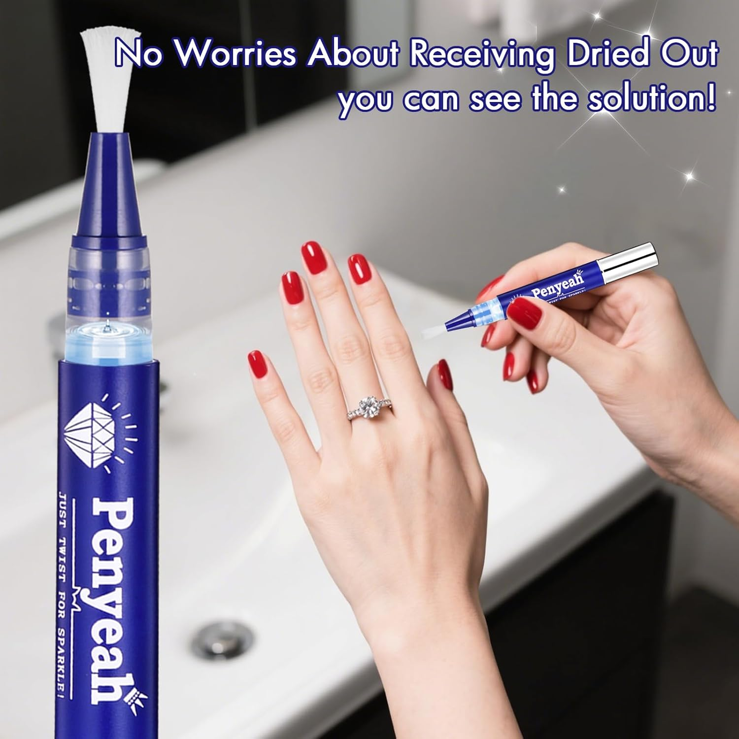 Jewelry Cleaner Pen (2PK) Instant Shine Diamond Ring Cleaner Pen Stick, Soft Brush Travel Jewelry Cleaning Pen for Gold,White Gold,Diamonds,Various Gemstones, Engaged image number 6