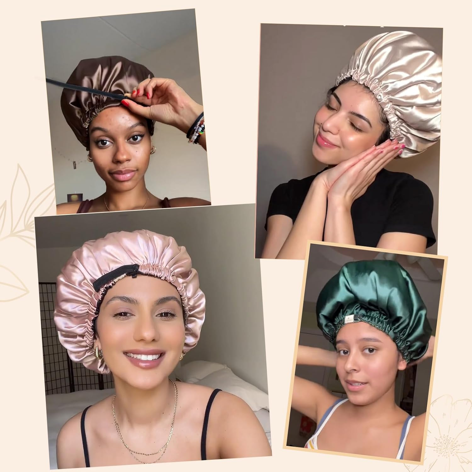 YANIBEST Satin Bonnet Silk Bonnet Adjustable Hair Bonnet for Sleeping Hair Bonnets for Women Curly Natural Hair image number 2