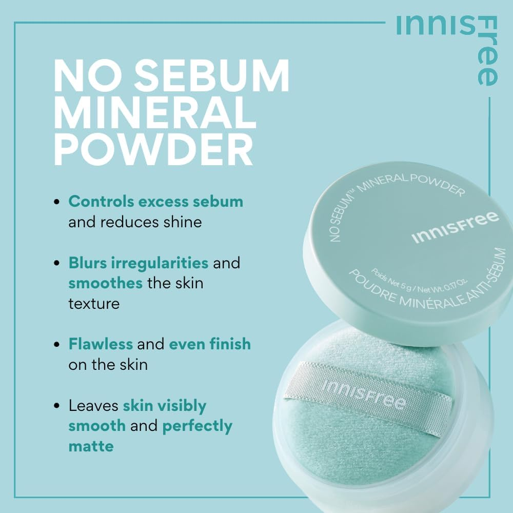 Innisfree No Sebum Matte Mineral Powder, Korean Loose Setting Powder for Blurring, Shine Control, Fragrance-Free, Translucent image number 2