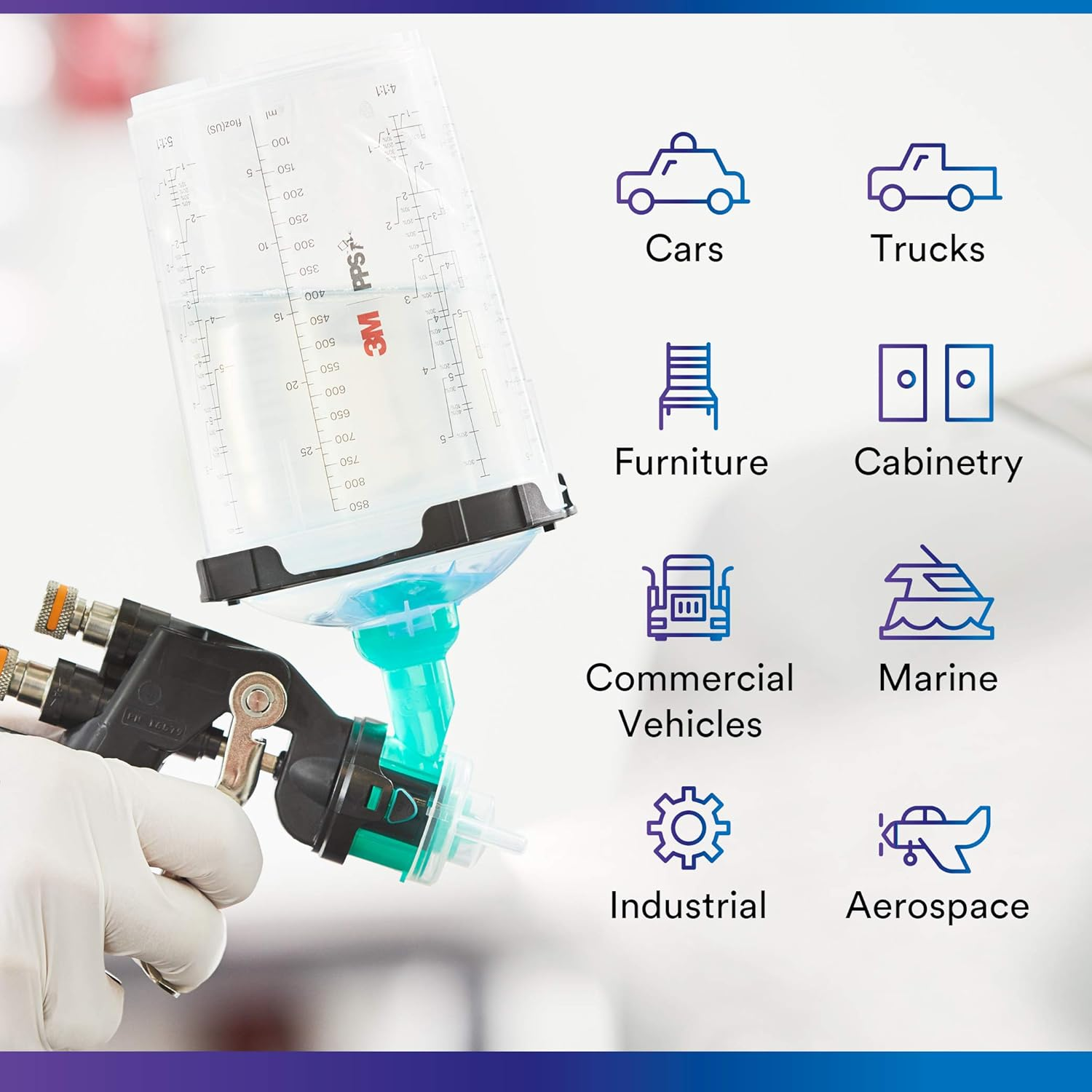 3M PPS 2.0 Spray Gun Cup, Lids and Liners Kit, 26325, Large, 28 Ounces, 125-Micron Filter, Use for Cars, Furniture, House and More, 1 Paint Cup, 50 Disposable Lids and Liners, 32 Sealing Plugs - 22 Oz (Standard) image number 5