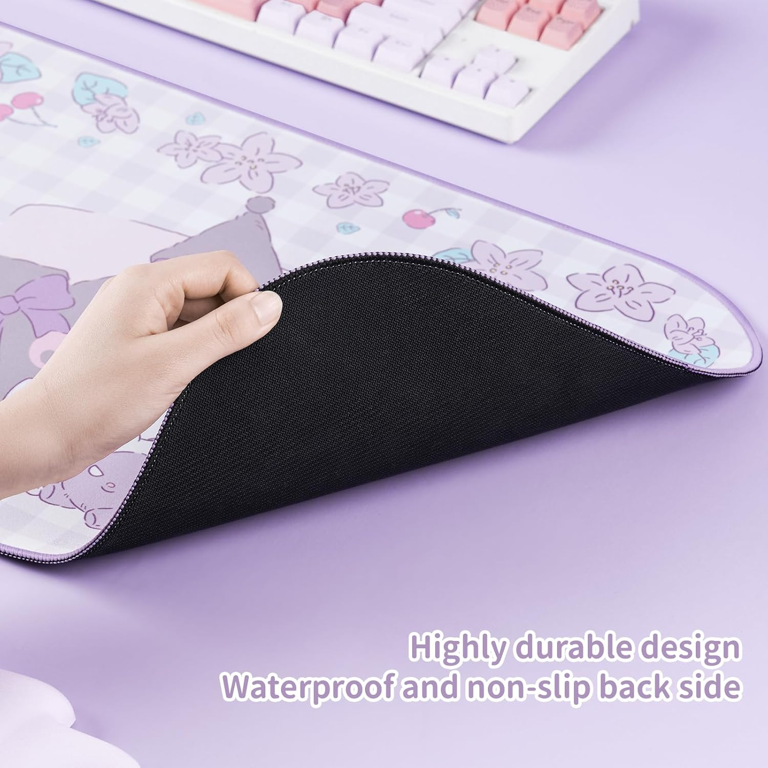 Kuitmor Kawaii Anime Mouse Pad Cute Gaming Mouse Pad,Non-Slip Waterproof Desk Mat for Keyboard,Durable Large Extended Mouse Pad with Bowknot Edge for Office Gaming - KLM Flower Dream image number 1