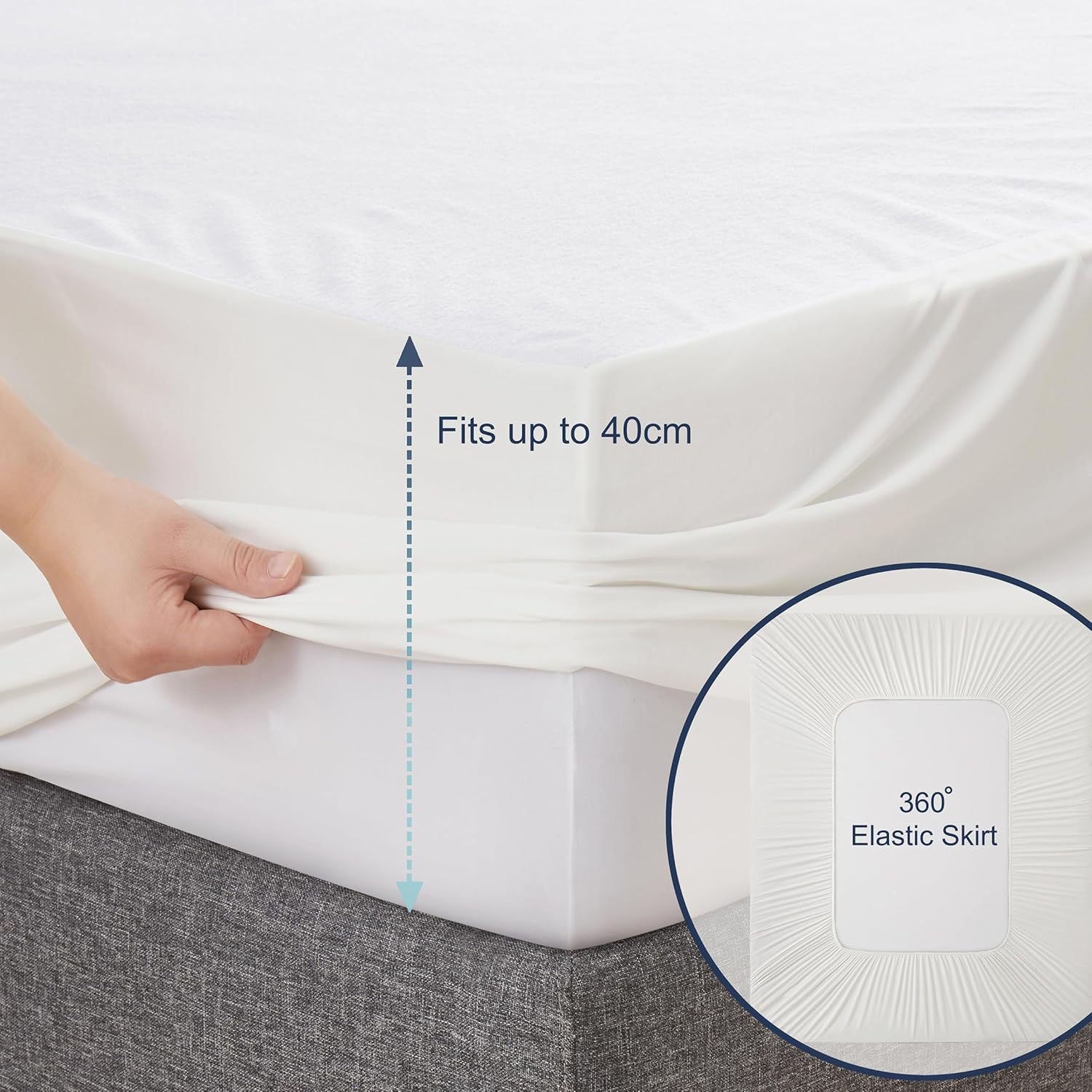 Mumullum Bamboo Terry Mattress Protector, 100% Waterproof and Breathable Fitted Sheet Bed Cover, 40Cm Deep Pocket Mattress Pad Cover, Queen image number 4