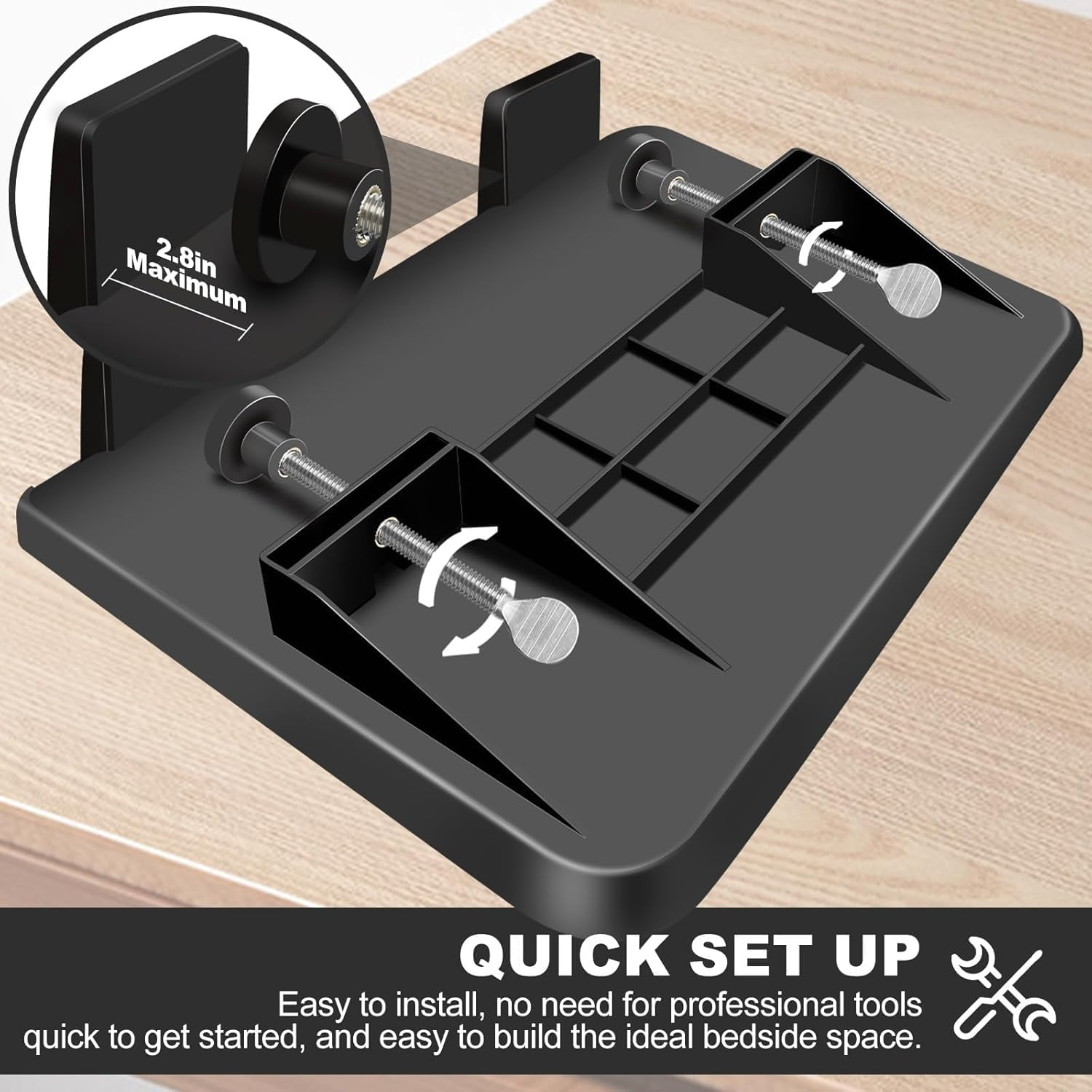 Uandhome Bedside Shelf, Modern Clamp-On Floating Nightstand and Bedroom Bed Shelf Tray, Clipped in Bunk Beds, for Home, Dorm, Rv or Apartment (Excluding Accessories on Bedside Racks) (Black) - White image number 3