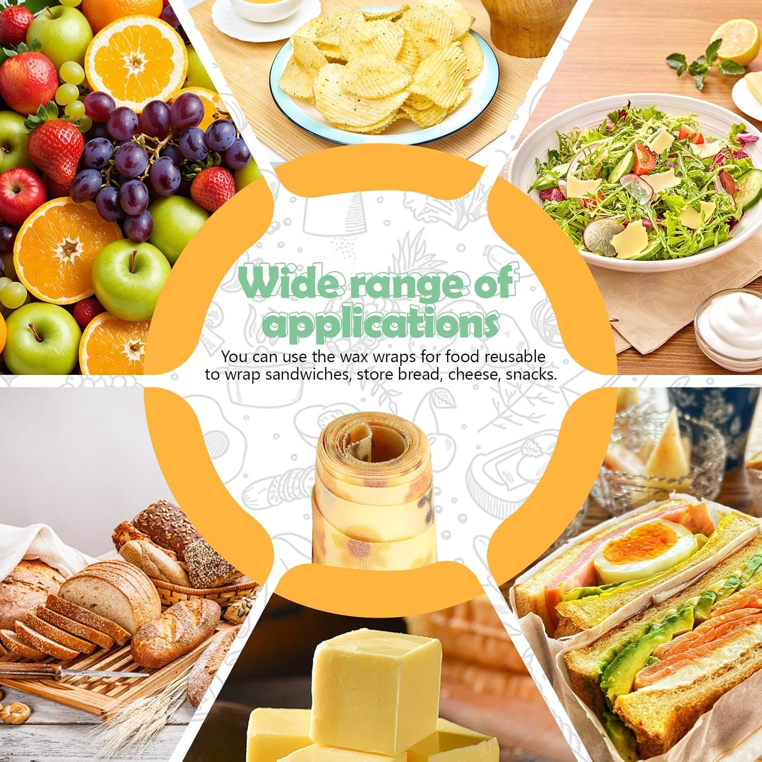 Sekonow Beeswax Wraps for Food, Large 39.4&rsquo;&rsquo; X 13&rsquo;&rsquo; Beeswax Wrap Roll, Reusable Beeswax Paper Food Wrap for Bread Sandwich Wrapper Bowl Covers, Sunflower - Sunflower image number 3