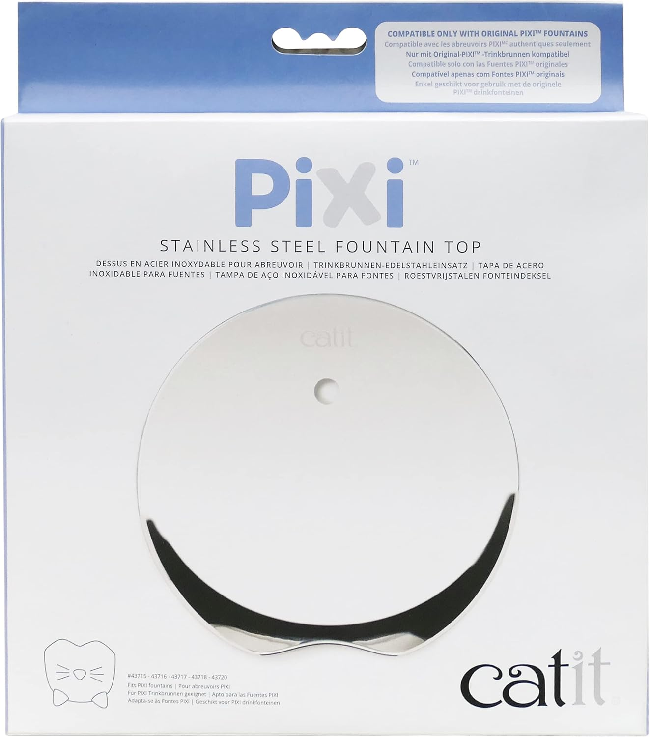 Catit Pixi Fountain Stainless Steel Top Replacement Part, Clean for Catit Pixi Fountains, Stainless Steel, Automatic Water Supply