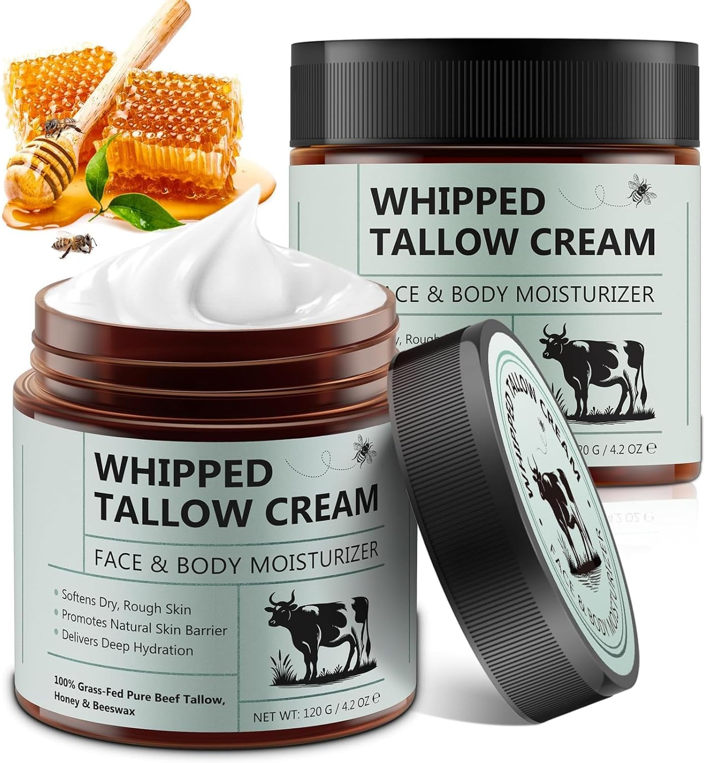 Beef Tallow for Skin, Tallow and Honey Balm (4.2 Oz), Tallow Face Moisturizer, Organic Grass Fed Whipped Beef Tallow with Honey Beeswax, Deeply Moisturizing for Face & Body, Unscented Fast Absorption (2) image number 5