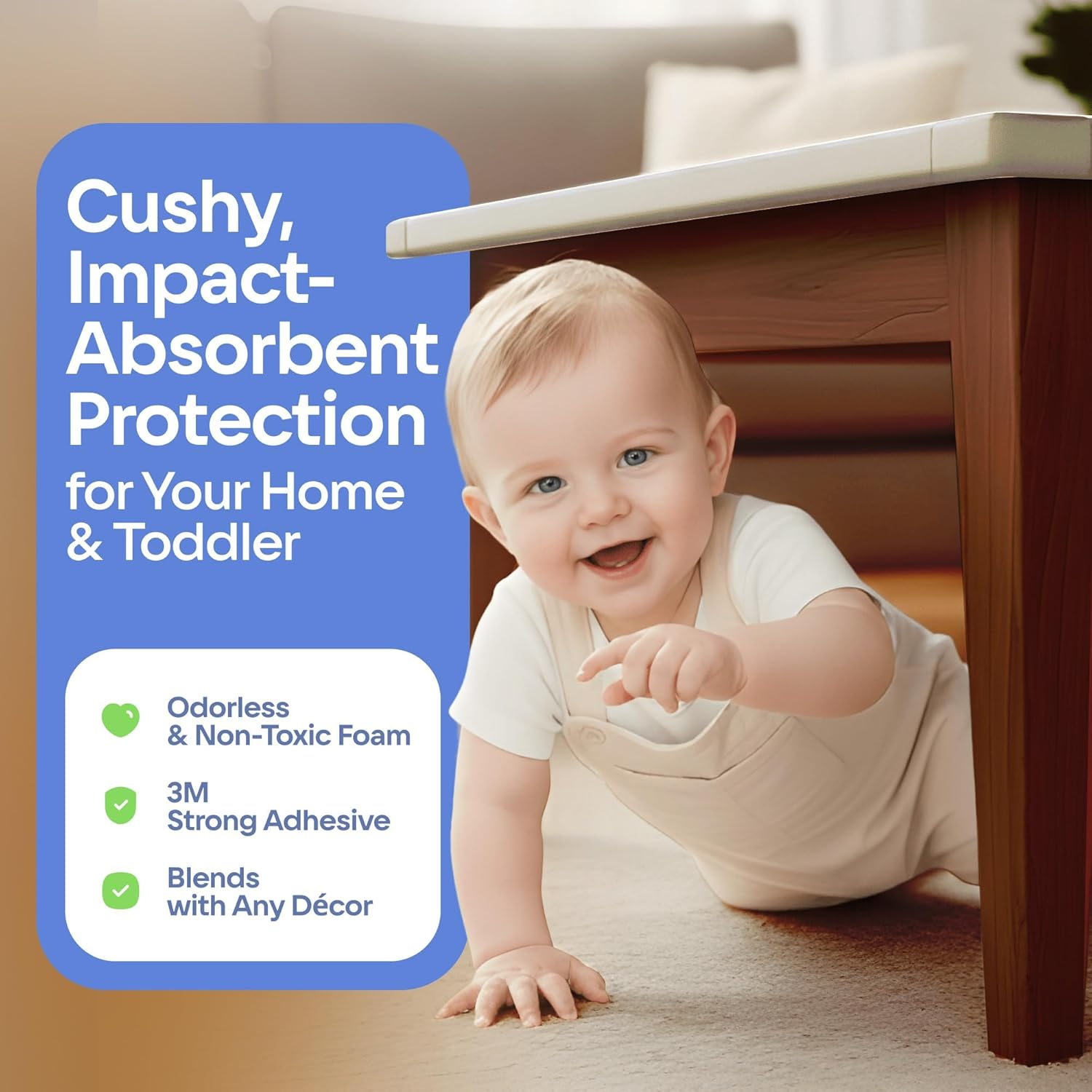 (Beige) - Furniture Edge and Corner Guards 6.2M Protective Foam Cushion 5.5M Bumper 8 Adhesive Childsafe Corners Baby Child Proofing Set Nontoxic and Safe for Table, Fireplace, Countertop White