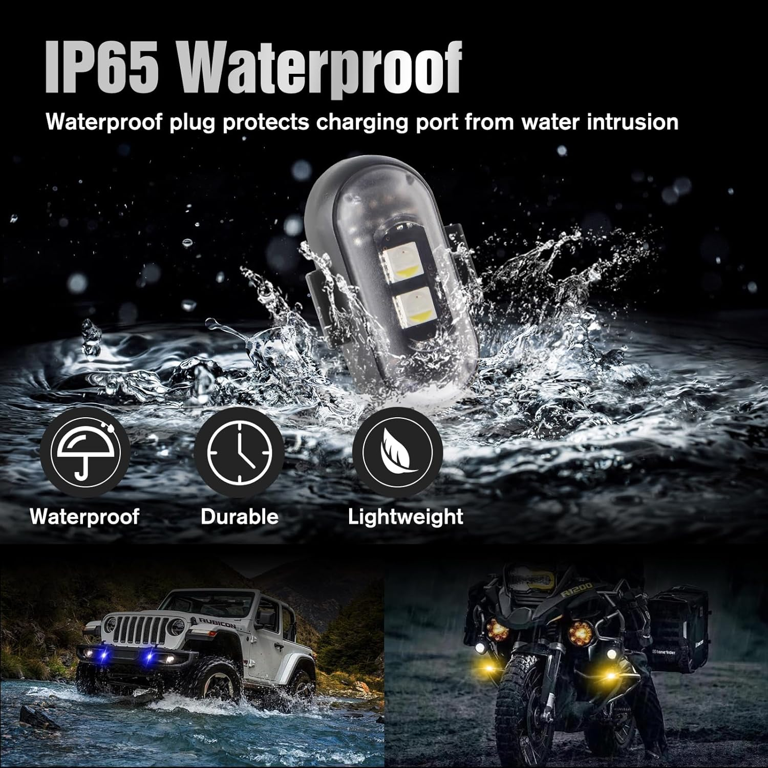 Kaidengzhe Wireless LED Strobe Lights with Remote Control, 8 Colors USB Rechargeable Anti-Collision Warning Light, High Brightness Flashing Light for Car Drone Truck Motorcycle Aircraft Bike, 4PCS image number 1