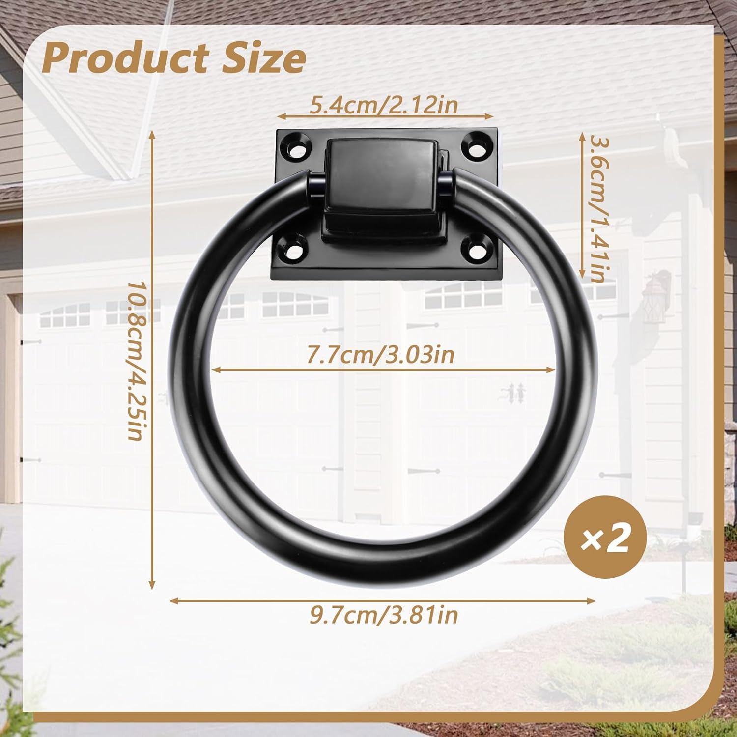 2 Packs 3.8" Black round Ring Door Pull Handle with 8 Screws, Zinc Alloy Sliding Barn Door Handles, Outdoor Garage Gate Handle for Vintage Wooden Sheds Farmhouse Garden Hallway Closets Drawers (2Pcs) - 2Pcs image number 6