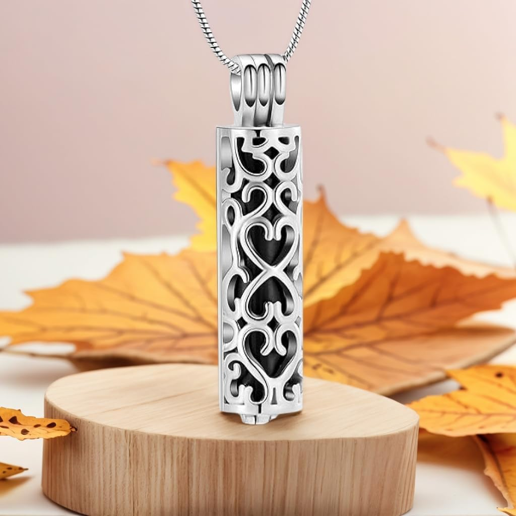 Cylinder Cremation Necklace for Pet Ashes, Black Urn Necklace for Dog/Cat Pet, Stainless Steel Keepsake Jewelry Gifts - Rose Gold-Plated image number 5