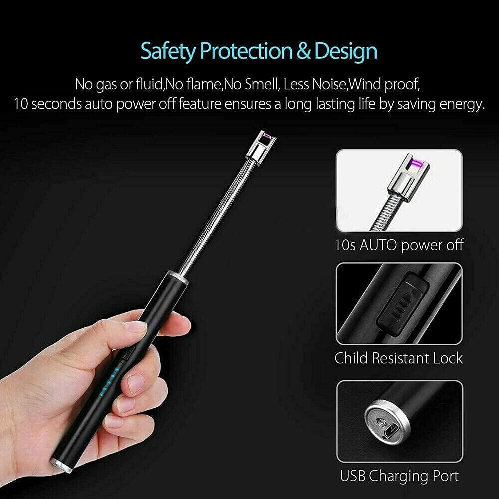 Kitchen ARC Flameless USB Lighter BBQ Windproof Portable Candle Rechargeable (Black) image number 4