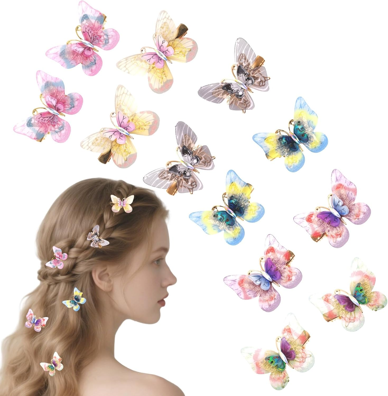 Bumlofa Pack of 12 Colourful Butterfly Hair Clips, Hair Clips, Girl'S Favourite Hair Clip for Party, School and Everyday Life image number 4