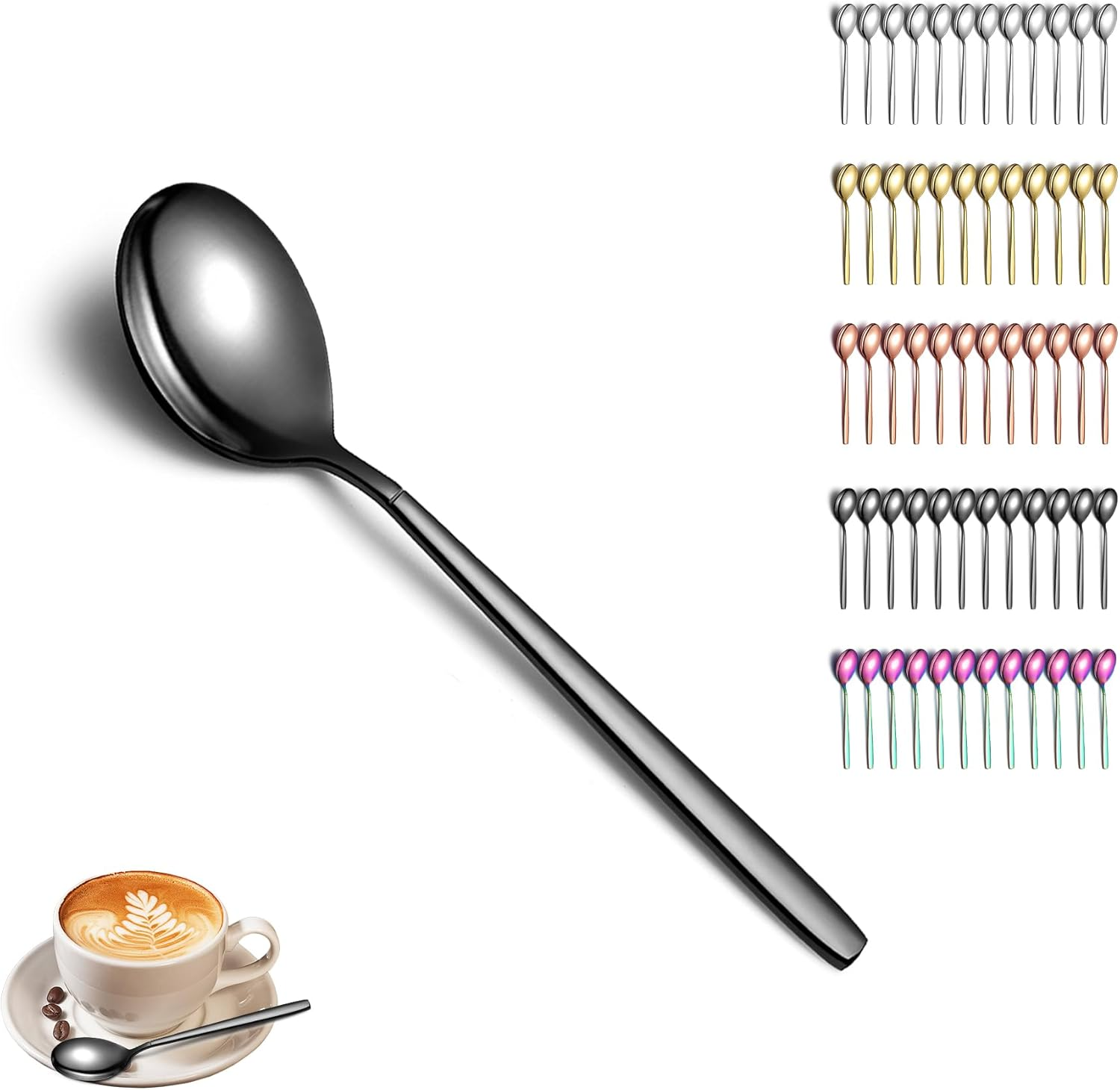Berglander Silver Teaspoon Set of 12, Shiny Stainless Steel Polished Teaspoon Cutlery, Teaspoon Small Dessert Spoon, Dishwasher Safe