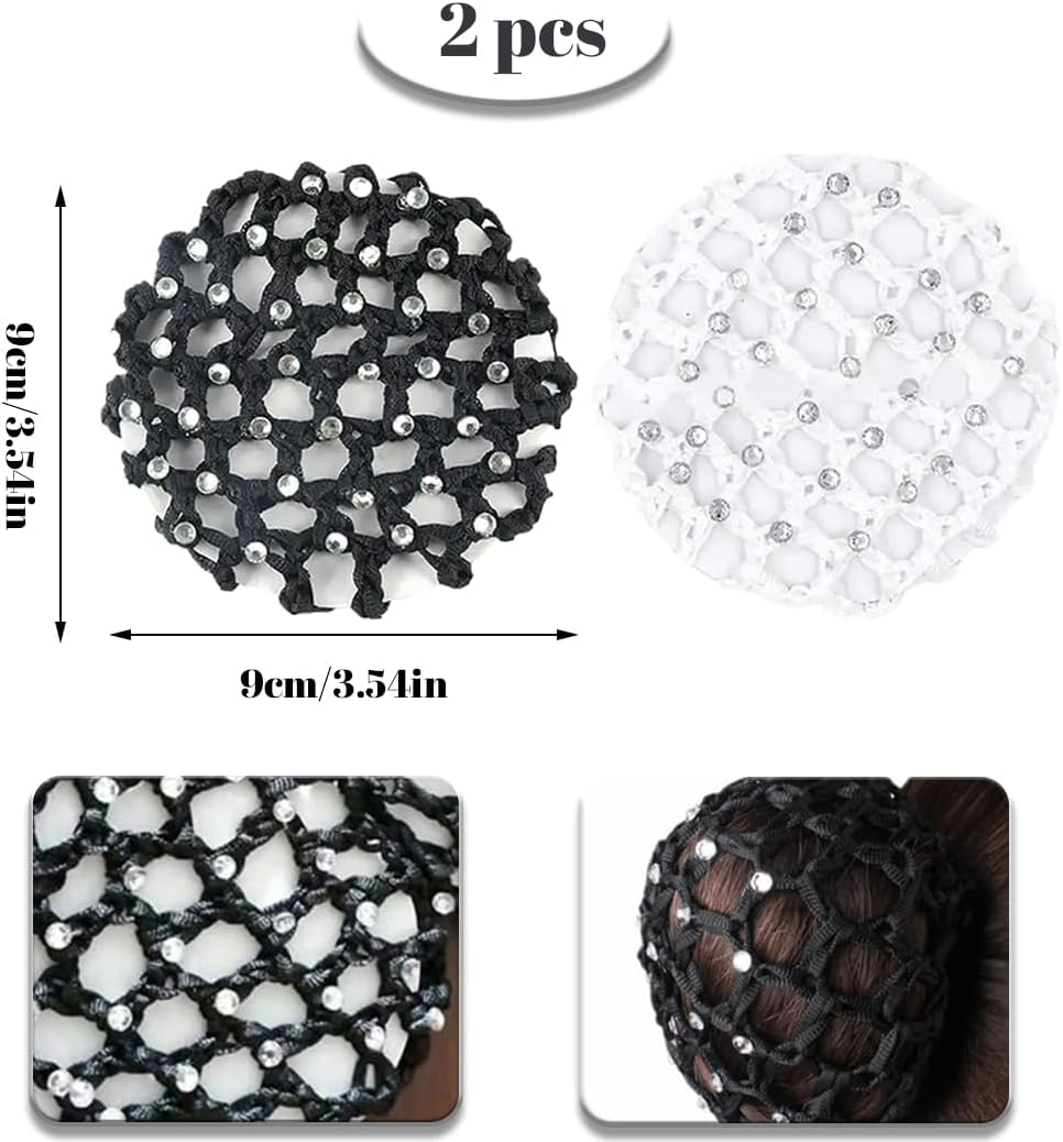 AFCJLTO Pack of 4 Net for Hair, Ballet Bun Net, Hair Nets Hairstyles, Hair Net, Bun Net Hair Net, Bun Ballet Girls, Bun Glitter, Suitable for Women and Girls (Black, White)