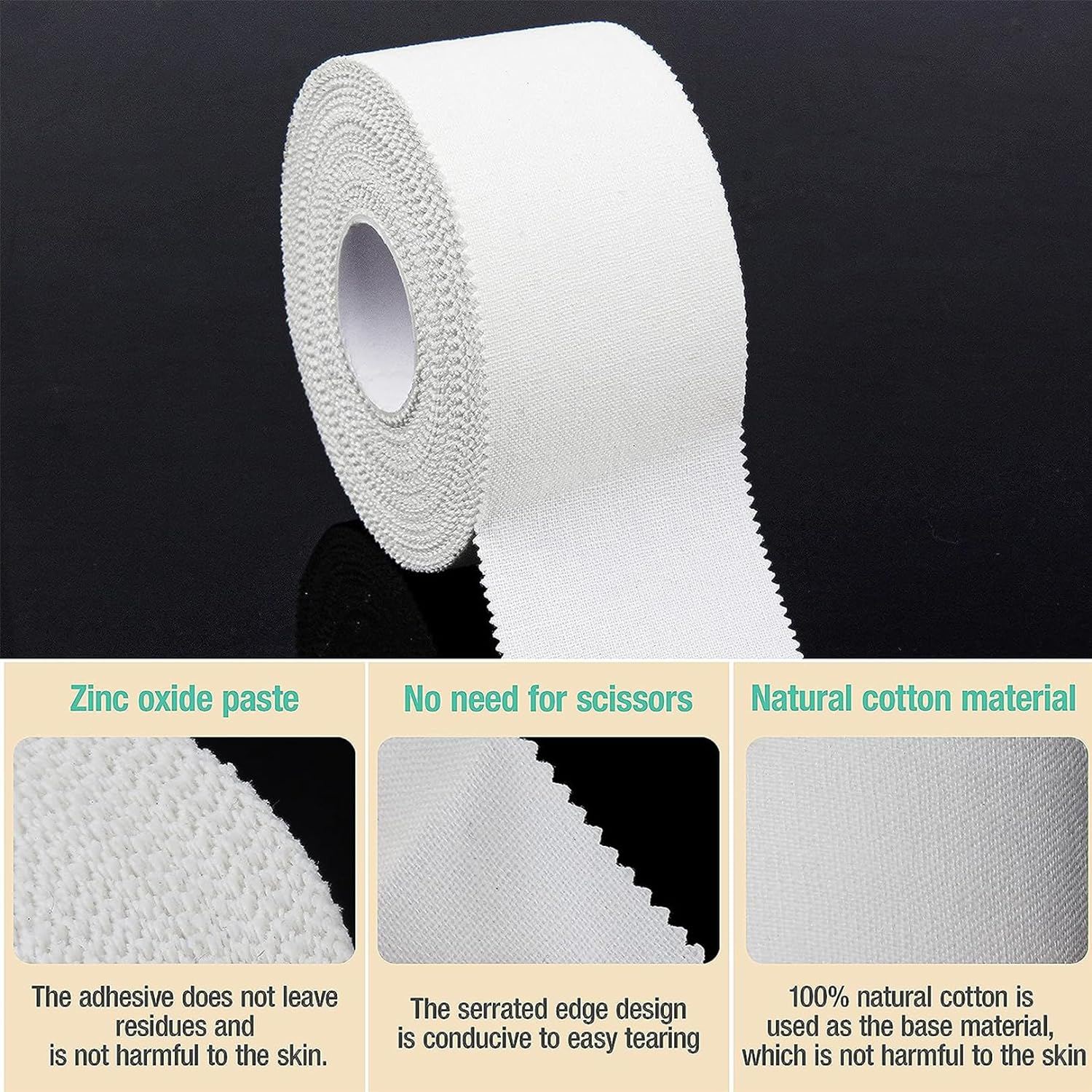 (3 Pack) White Athletic Sports Tape, Very Strong Easy Tear No Sticky Residue Tape for Athlete & Sport Trainers & First Aid Injury Wrap,Suitable,Tennis,Gymnastics & Boxing（3.8Cm X 13.7M）