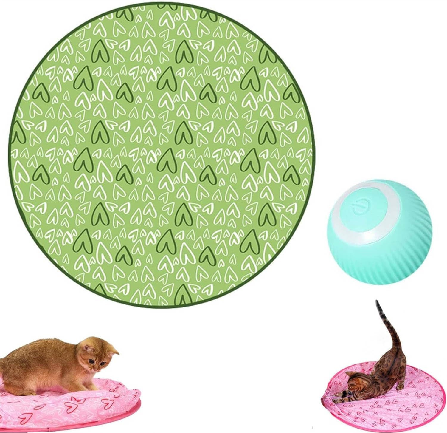 Simulated Interactive Hunting Cat Toy, Gertar Cat Toy, Interactive Cat Toy Ball, Automatic Moving Rolling Ball for Indoor Cats (Pink Mat+Ball)