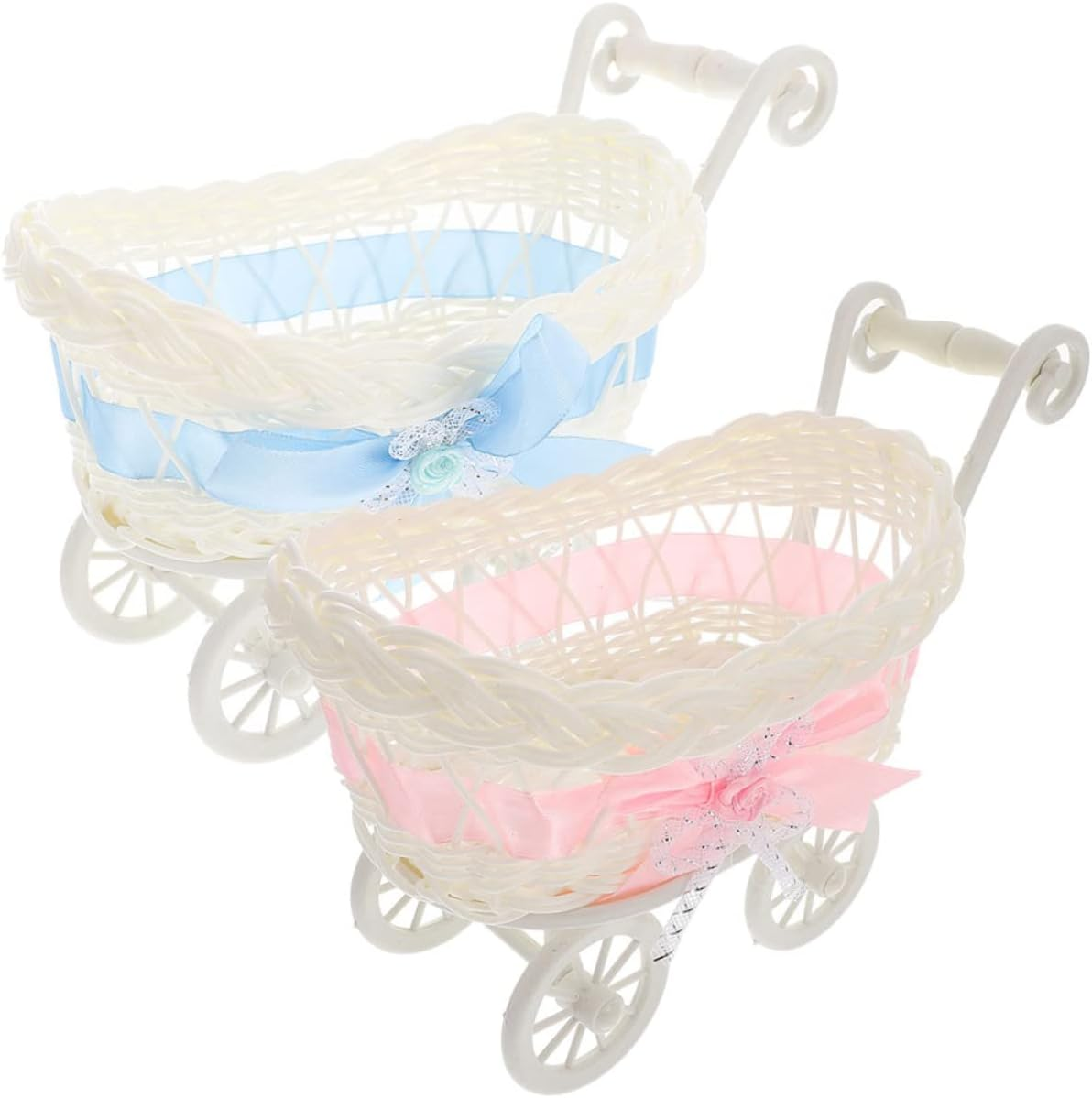 2Pcs Woven Trolley Flower Basket for Shower and Wedding Decoration Multi Function Candy Baskets for Favors and Storage Durable and Stylish Design image number 5