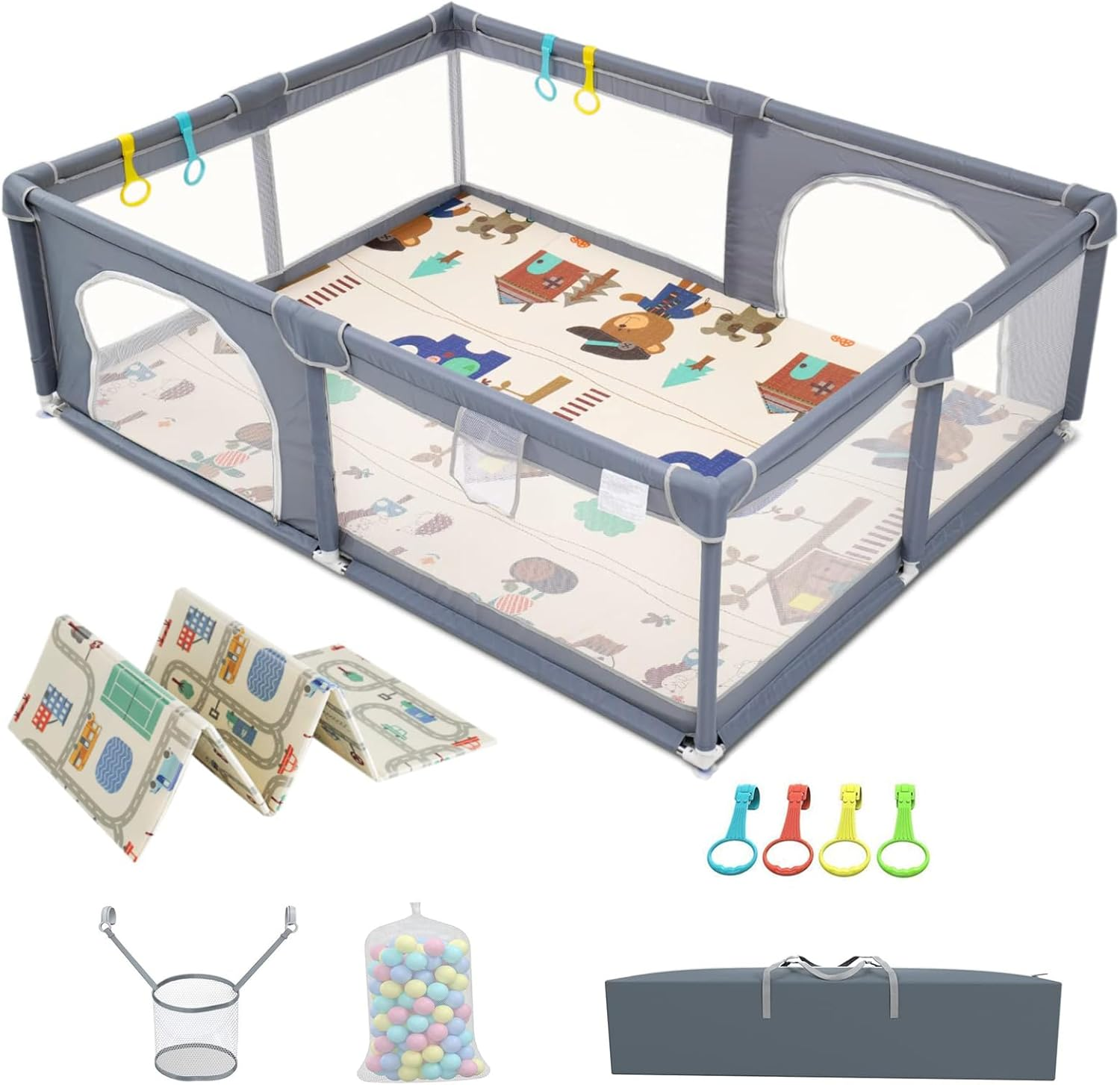 Extra Large Baby Playpen with Mat, Mankami 200 * 180Cm Baby Play Pen Yard for Babies and Toddlers Safety Baby Fence with Breathable Mesh Indoor & Outdoor Kids Activity Play Center image number 3