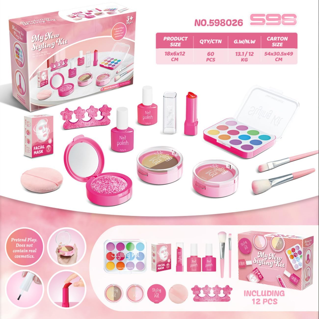 Non-Toxic & Washable Makeup Kit for Girls Kids 3-12 | Make up Set with Princess Dress up Toys Accessories | Ideal Christmas Birthday Gift for Girls image number 6