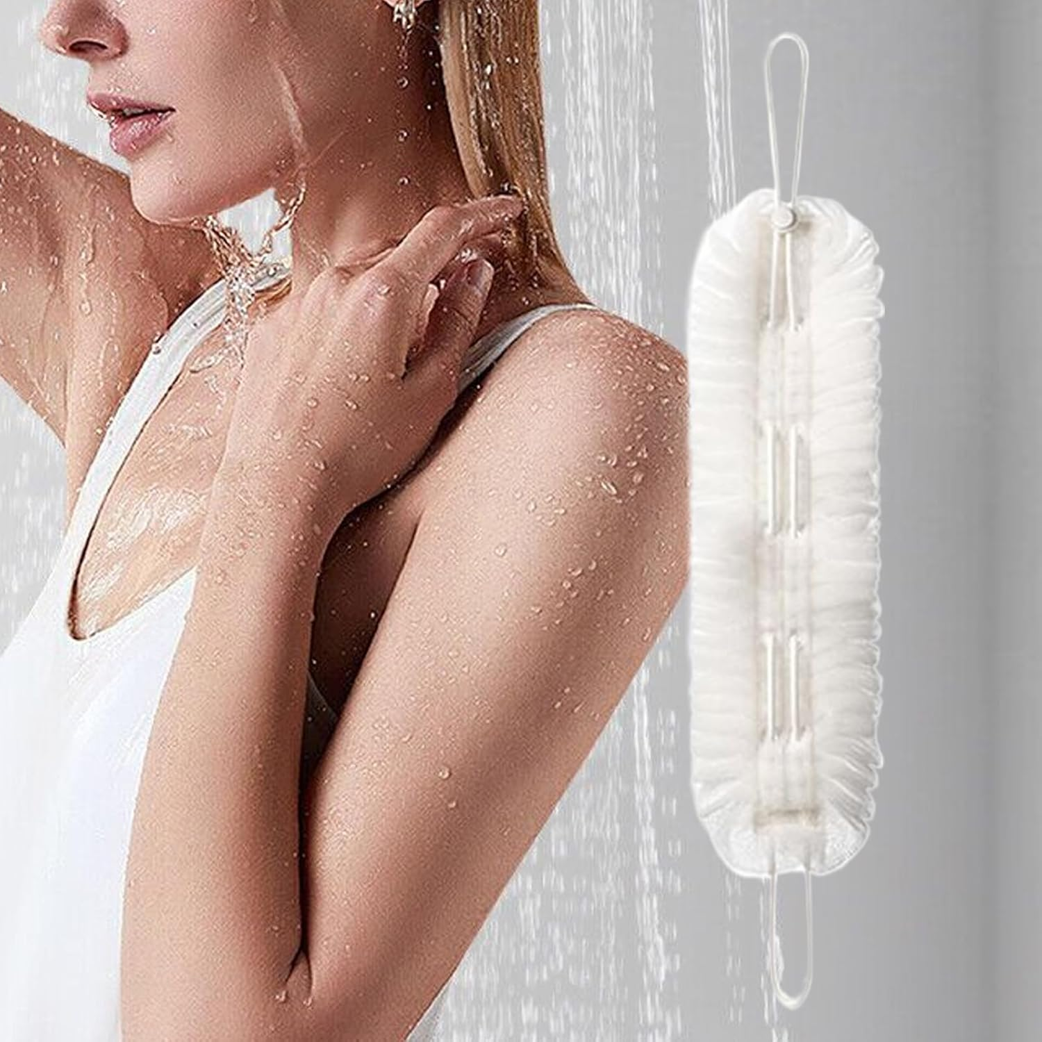 Back Washer for Shower,2 in 1 Shower Loofah | Sponge Scrub with Rope Handles for Dead Skin Removal Home Travel Spa Girls Boys Men image number 2