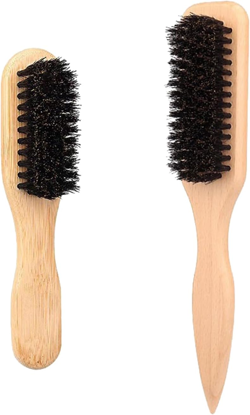 2-Pack Boar Bristle Slick Back Hair Brush &ndash; for Men & Women: Tame Frizz, Nourish Hair & Groom On-The-Go Slick Brushes for Hair & Beard Care(Large for Household & Small for Travel) image number 1
