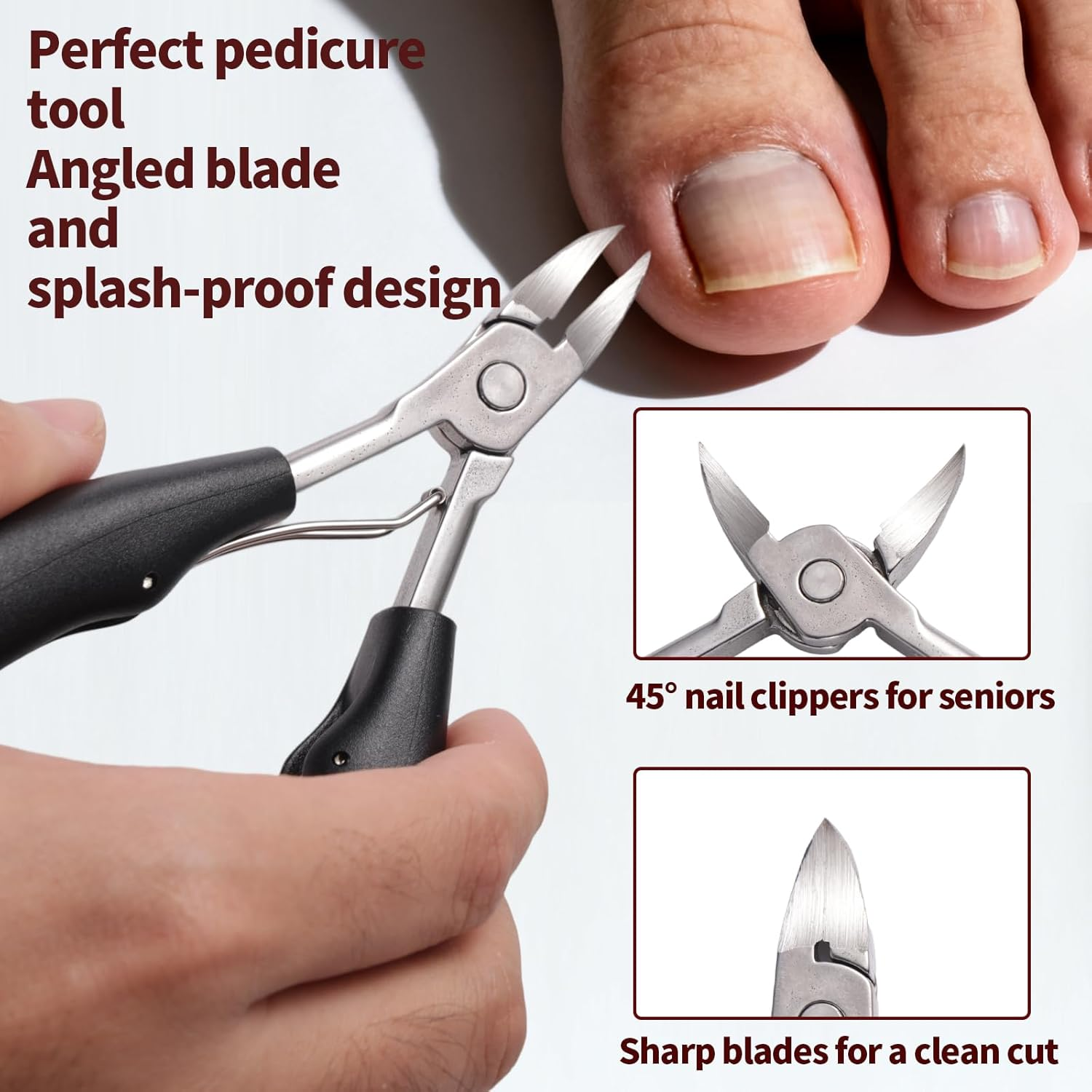 5Pcs Professional Toenail Clippers Kit, Heavy Duty Stainless Steel Ingrown Toenail Clippers with Non-Slip Handles Practical Nail Care Tools for Seniors & Adults image number 3
