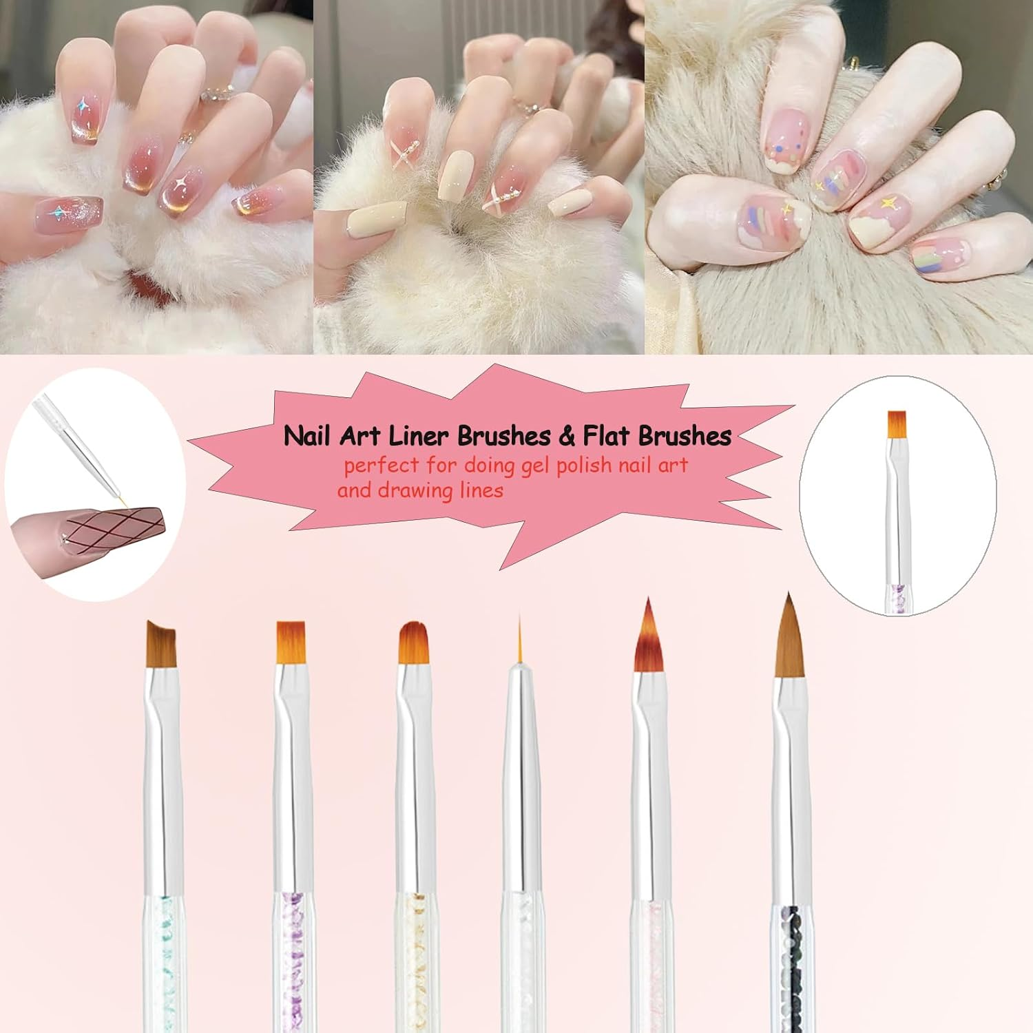 Whmeolyo 11Pcs Nail Art Brush Set, Dual Tipped Silicone Nail Tools, Nail Art Sculpture Pen, Crystal Handle Liner Brushes, Acrylic & Gel Nail Brush, Dotting Pens for Home and Professional Nail Salon - 20Pcs-Pink image number 7